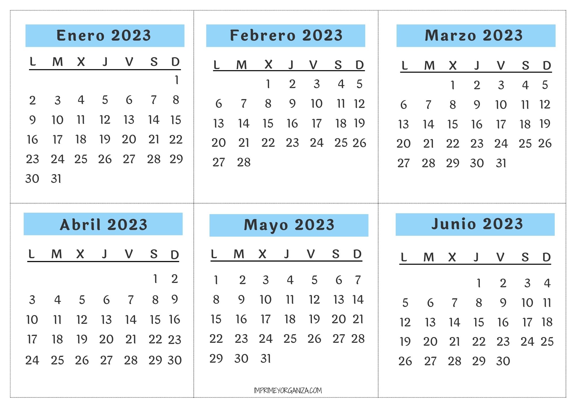 Calendario 2023 pdf por meses