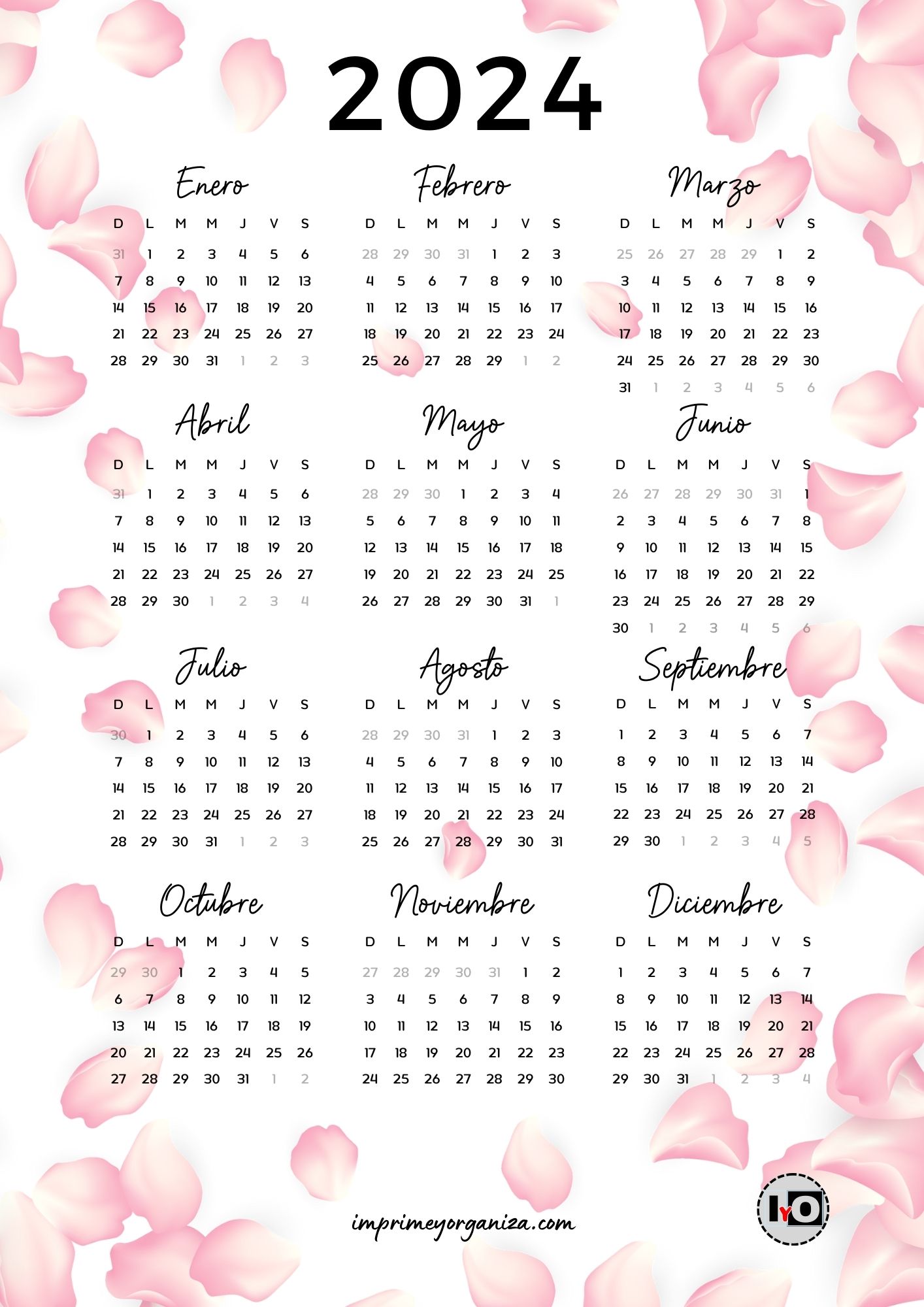 Calendarios Anuales 2024 - Imprime y Organiza
