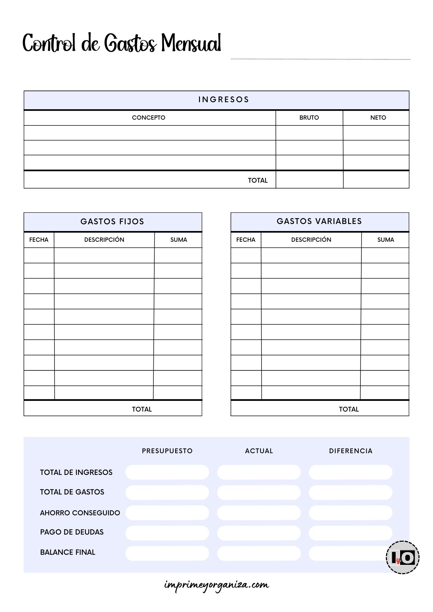 Control de Gastos Mensual