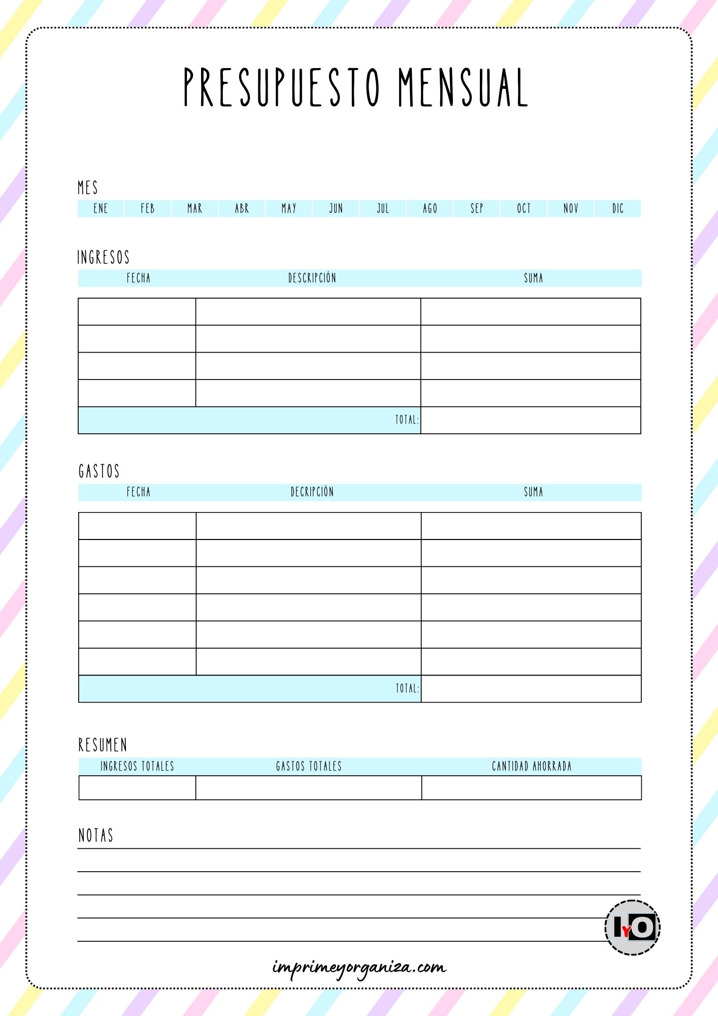 Presupuesto Mensual Colores