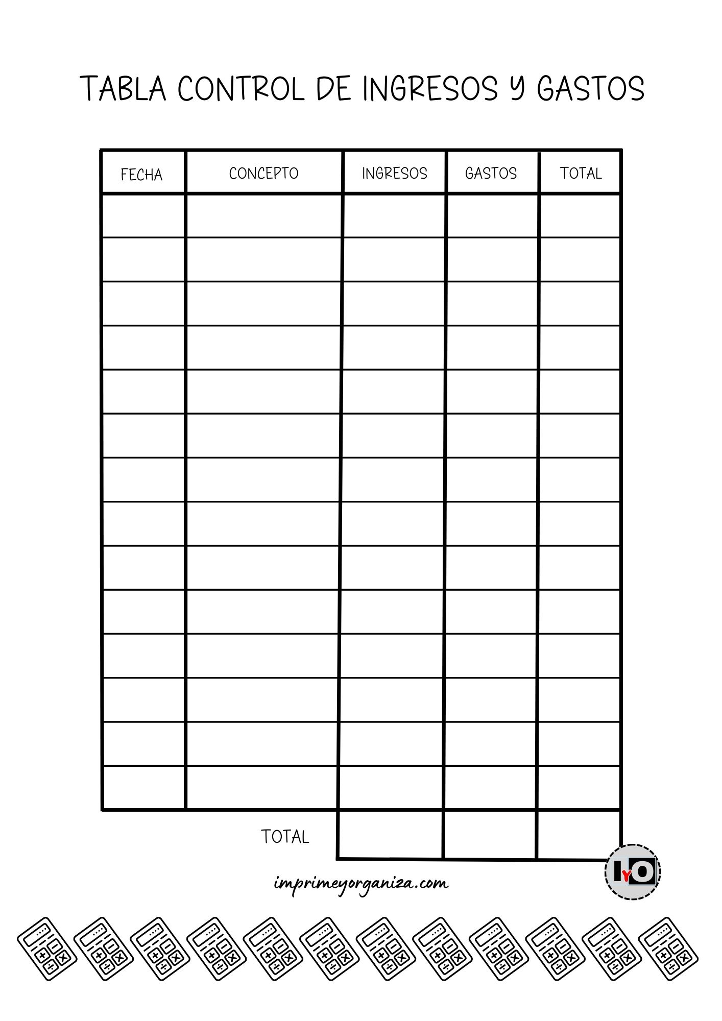 Tabla Control de Ingresos y Gastos
