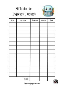 Tabla de Ingresos y Gastos Kawaii