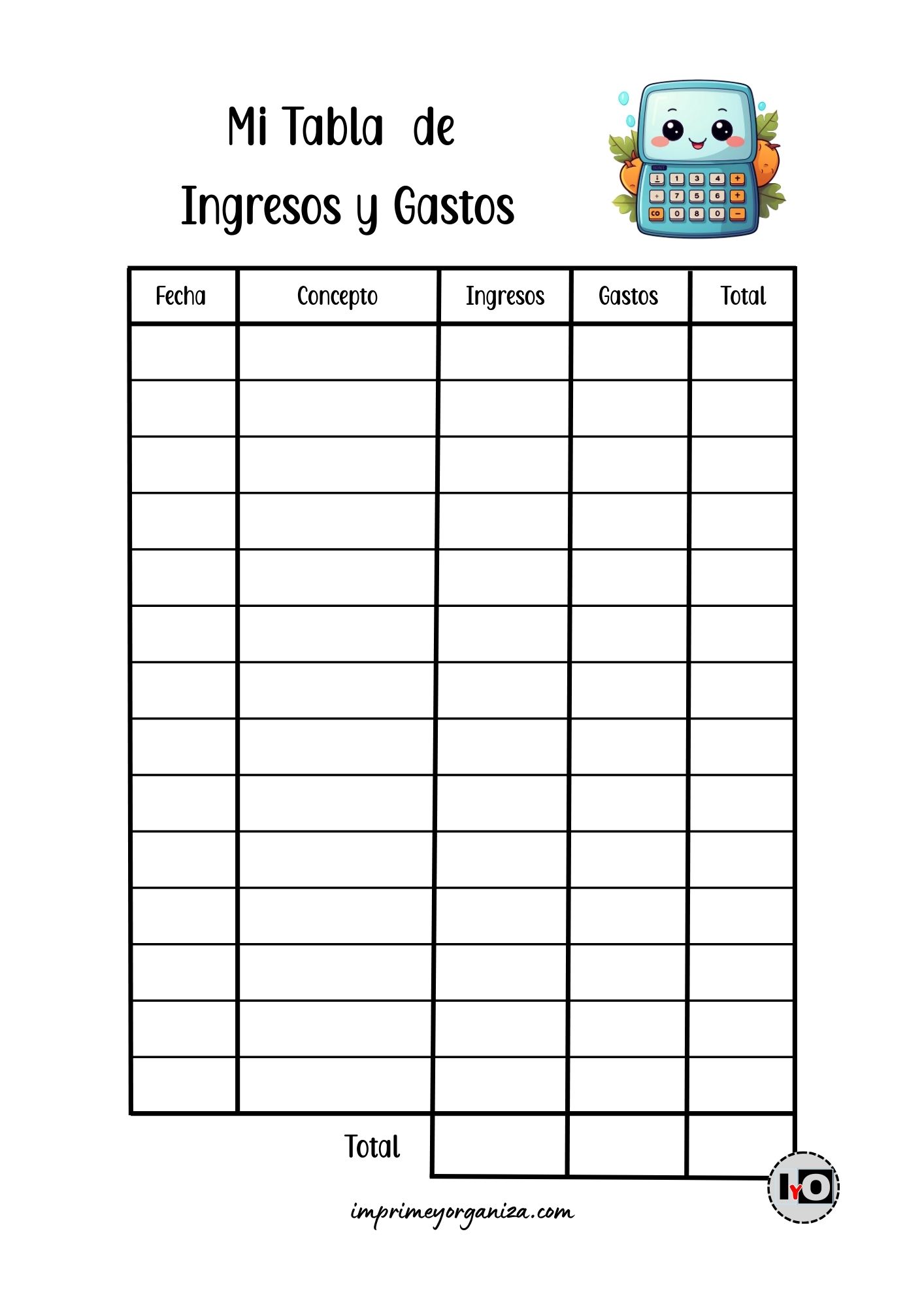Tabla de Ingresos y Gastos Kawaii