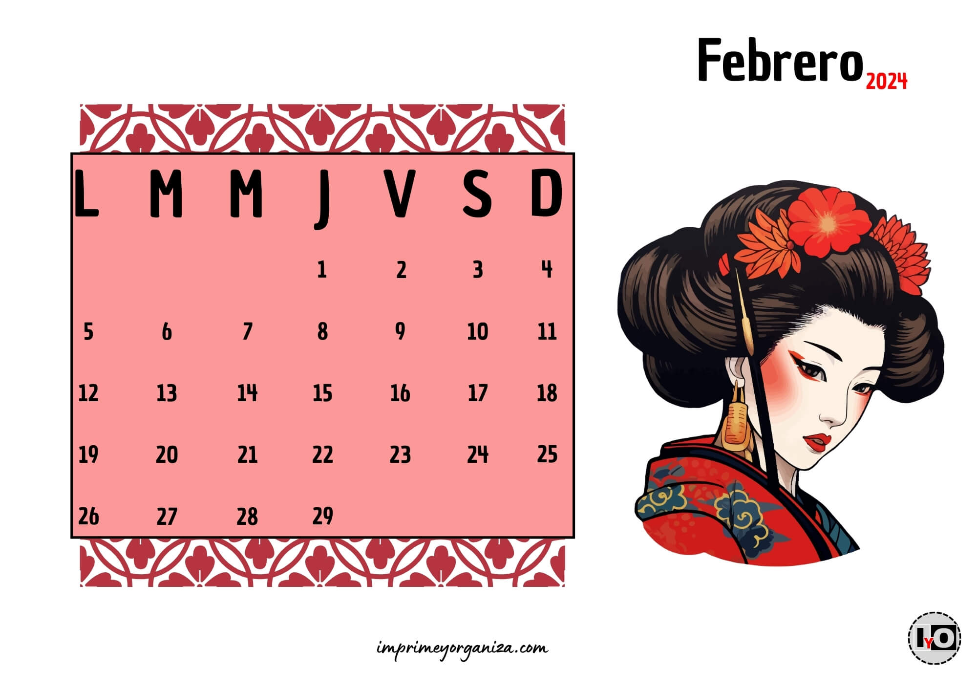 Calendario Japones Febrero
