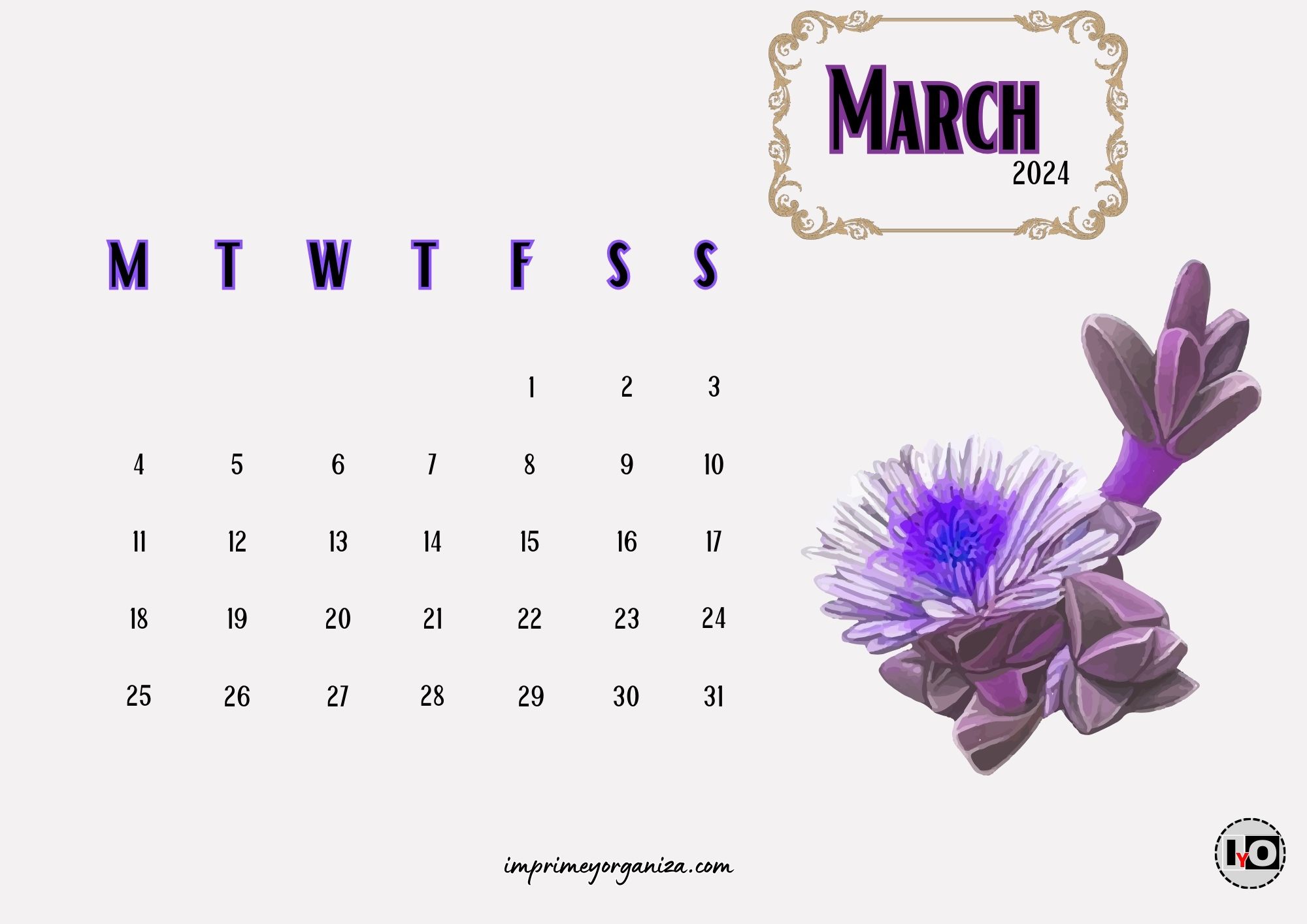 Calendario Cactus en Flor Marzo