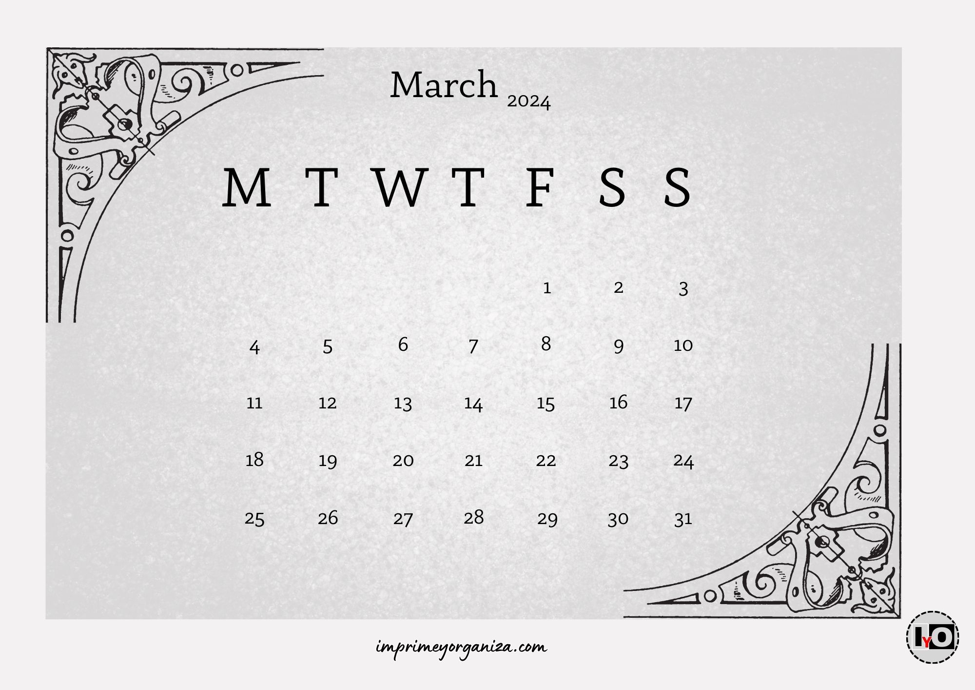 Calendario Elegante Marzo