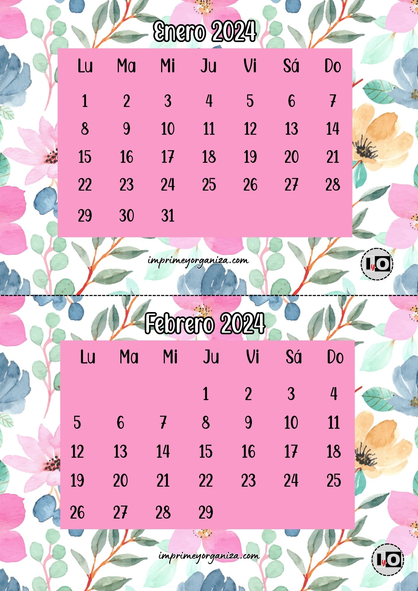 Calendario Media Página Floral