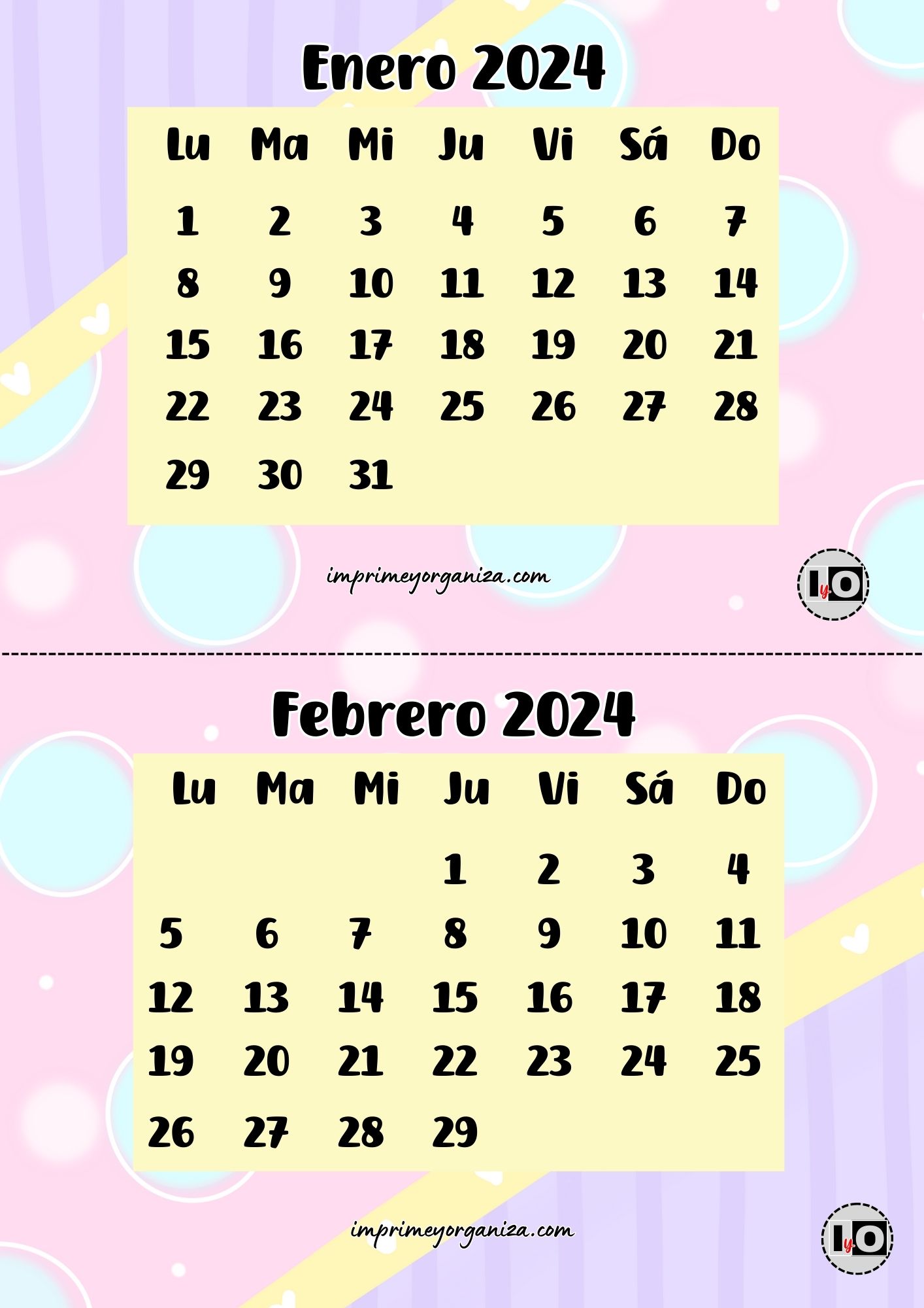 Calendario Media Página Pastel