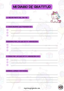 Diario de Gratitud para niña Unicornio