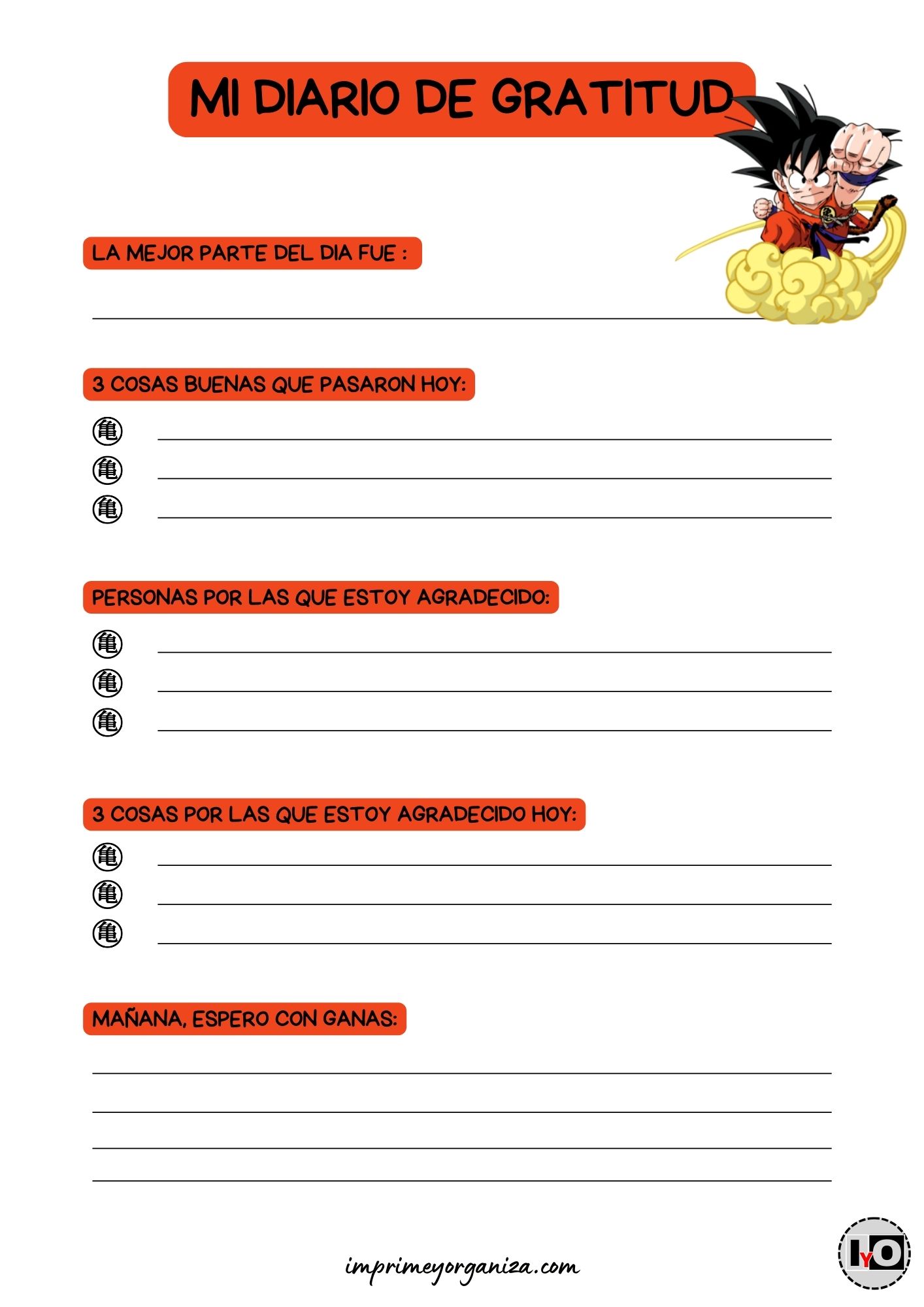 Diario de Gratitud para niño Goku