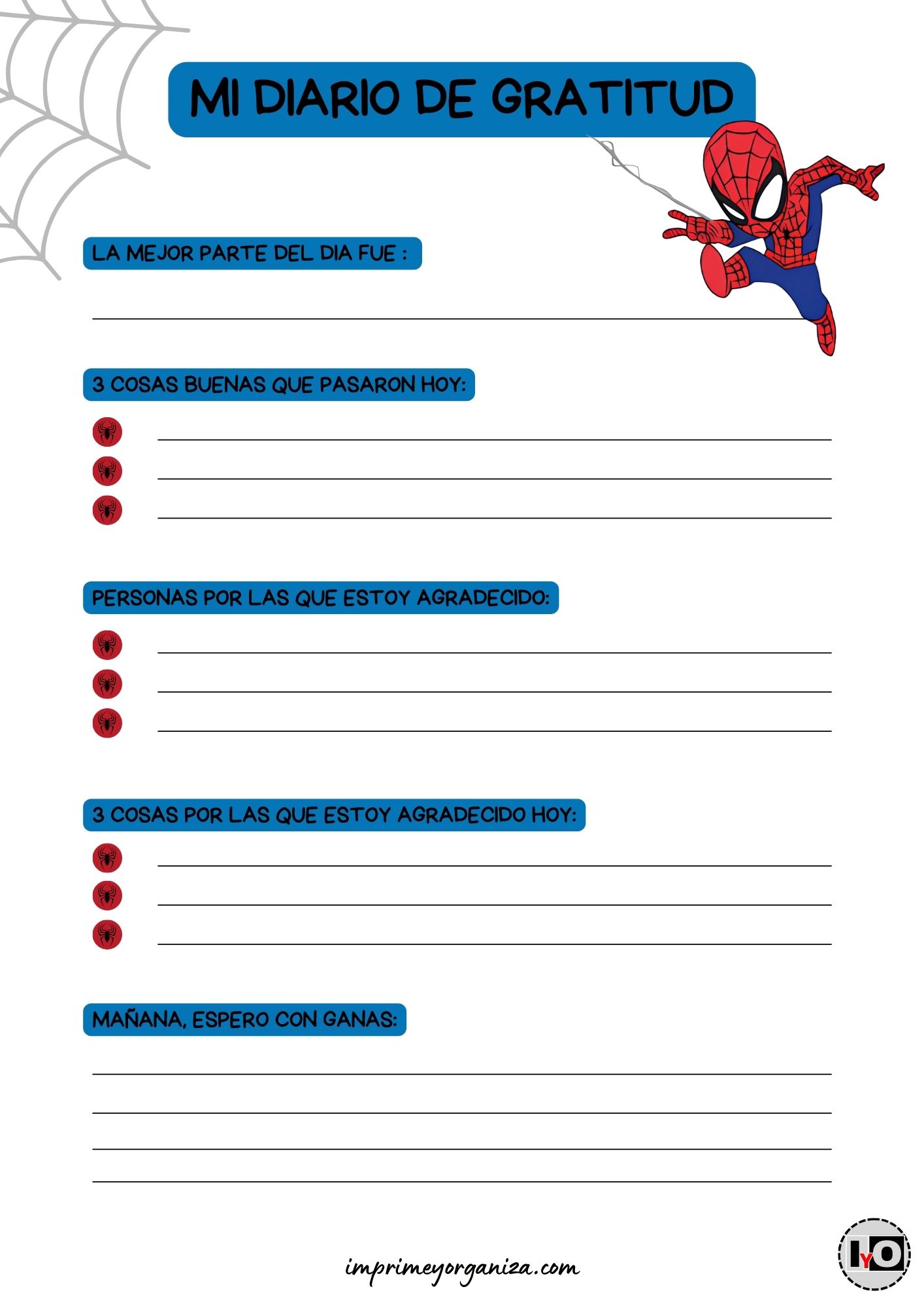 Diario de Gratitud para niño Spiderman