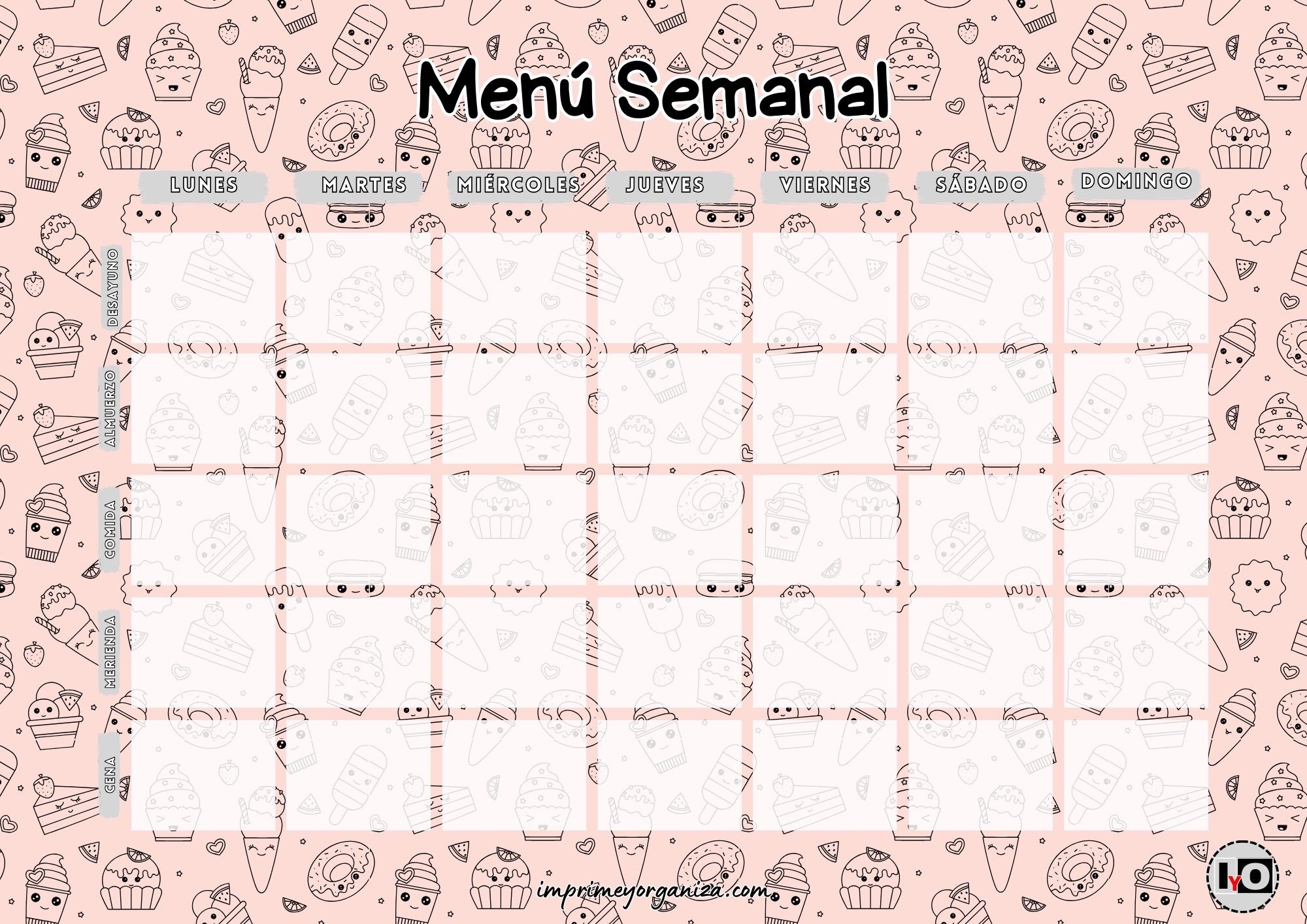 Menú Rosa Kawaii 5 Comidas