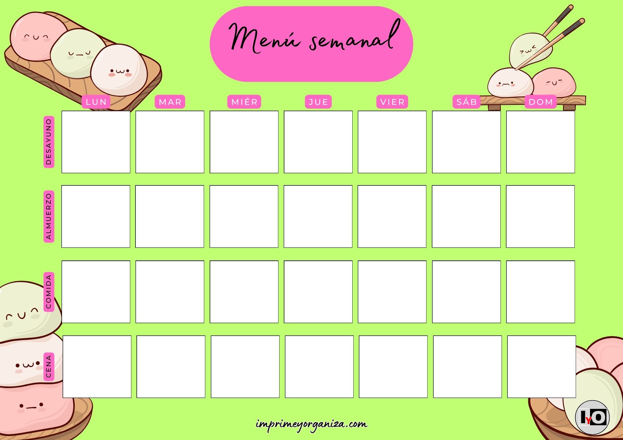 Menú asian food kawaii 4 Comidas con Almuerzo