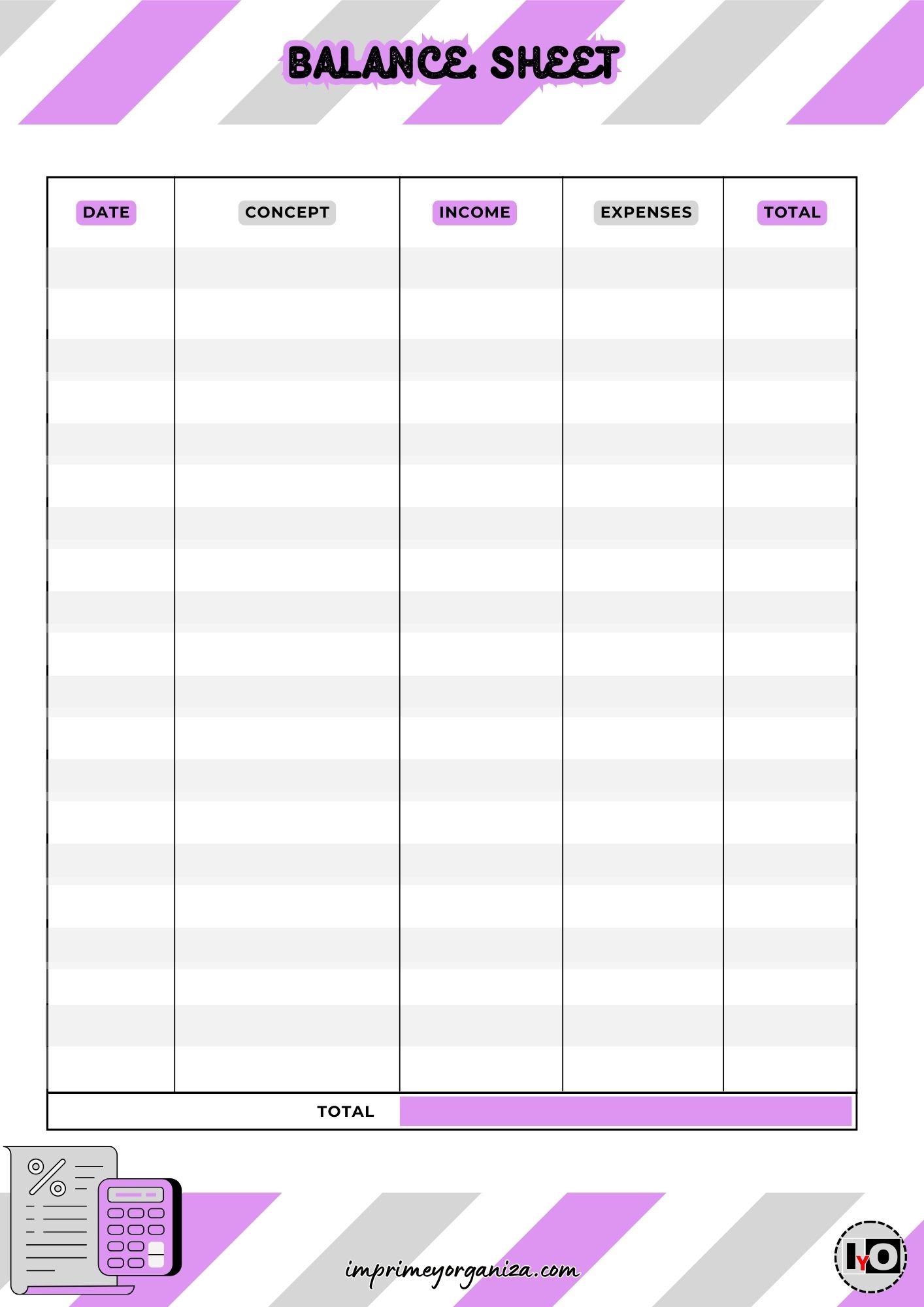 Hojas de Balance Morado Gris Inglés