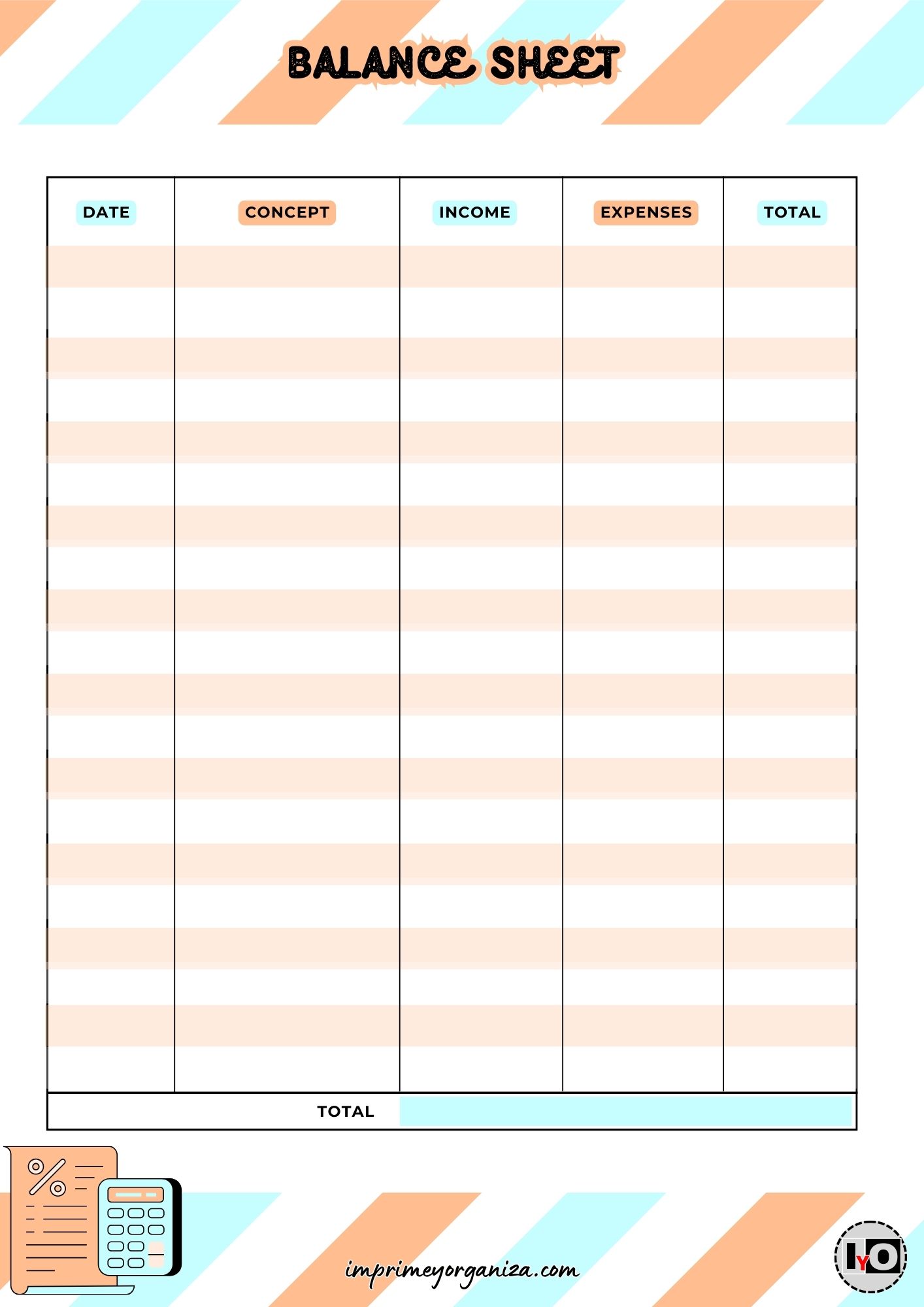 Hojas de Balance Naranja Azul Inglés