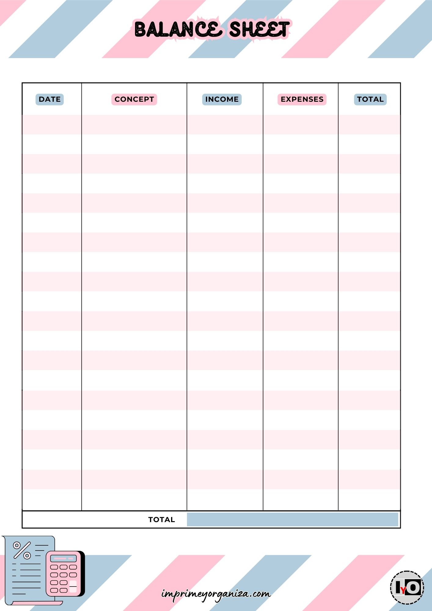 Hojas de Balance Rosa Azul Inglés