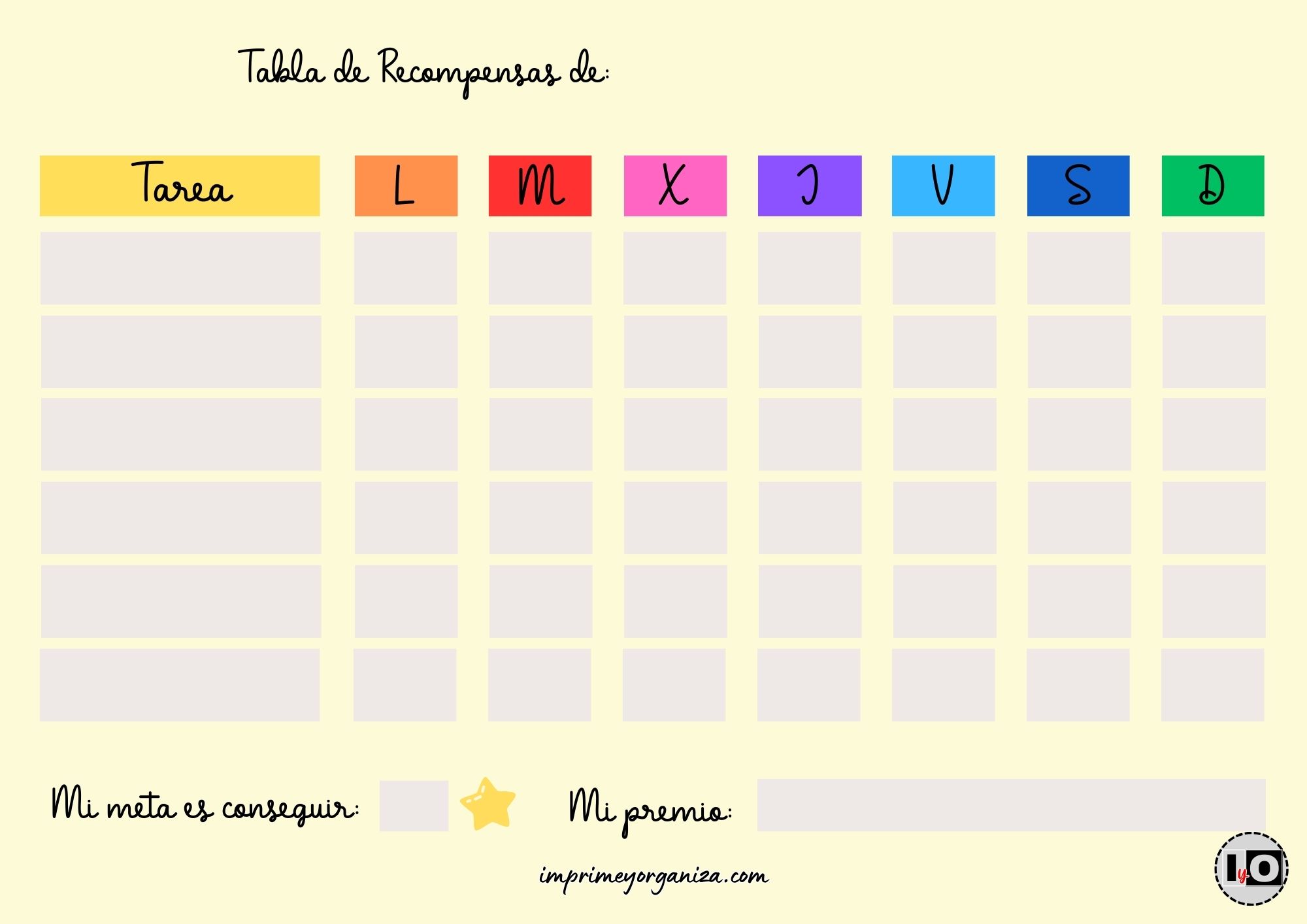 Tabla de recompensas colores