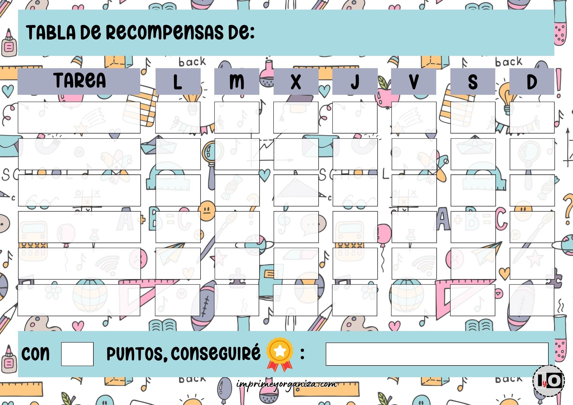 Tabla de recompensas infantiles