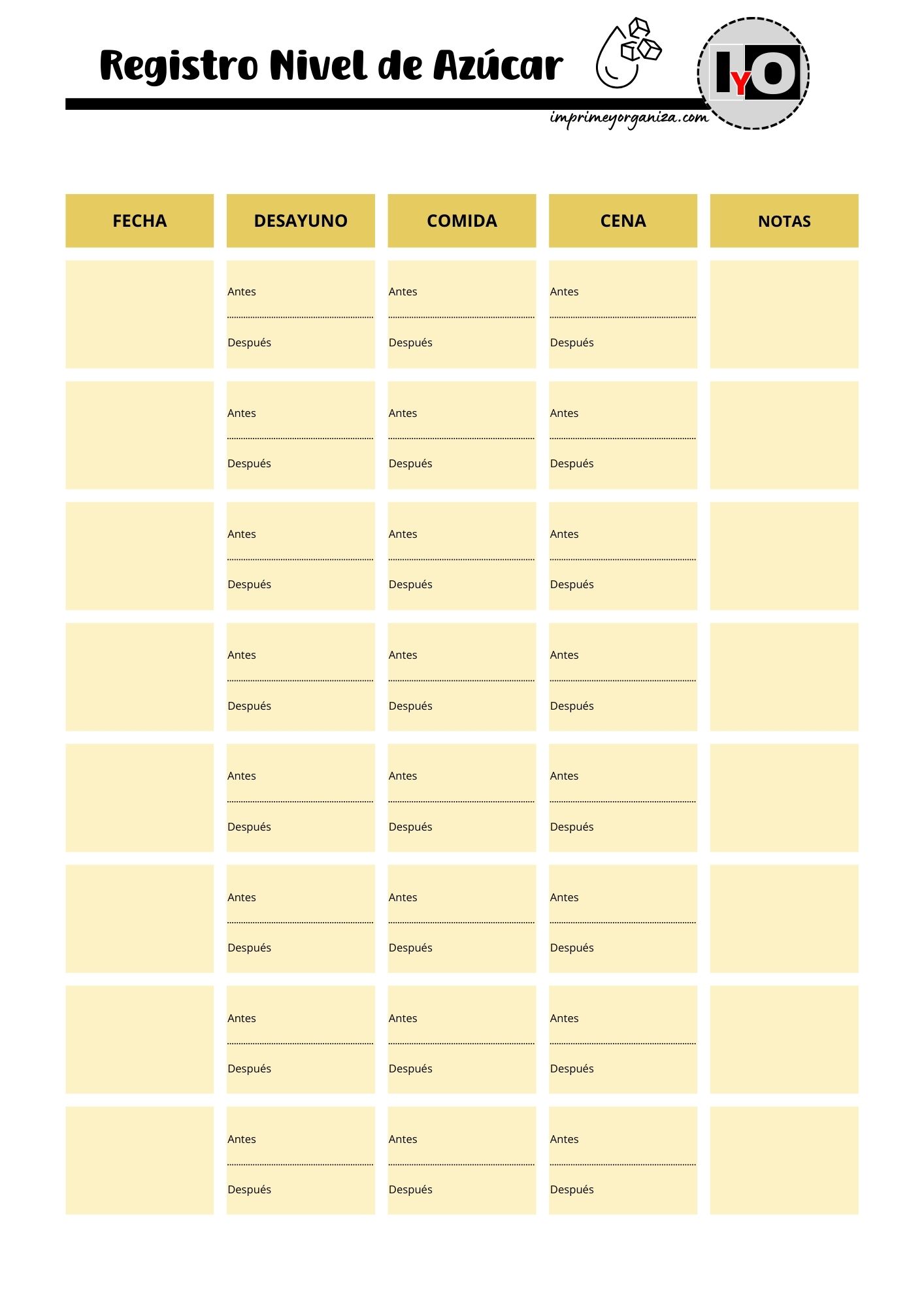 Registro Nivel de Azúcar Amarillo