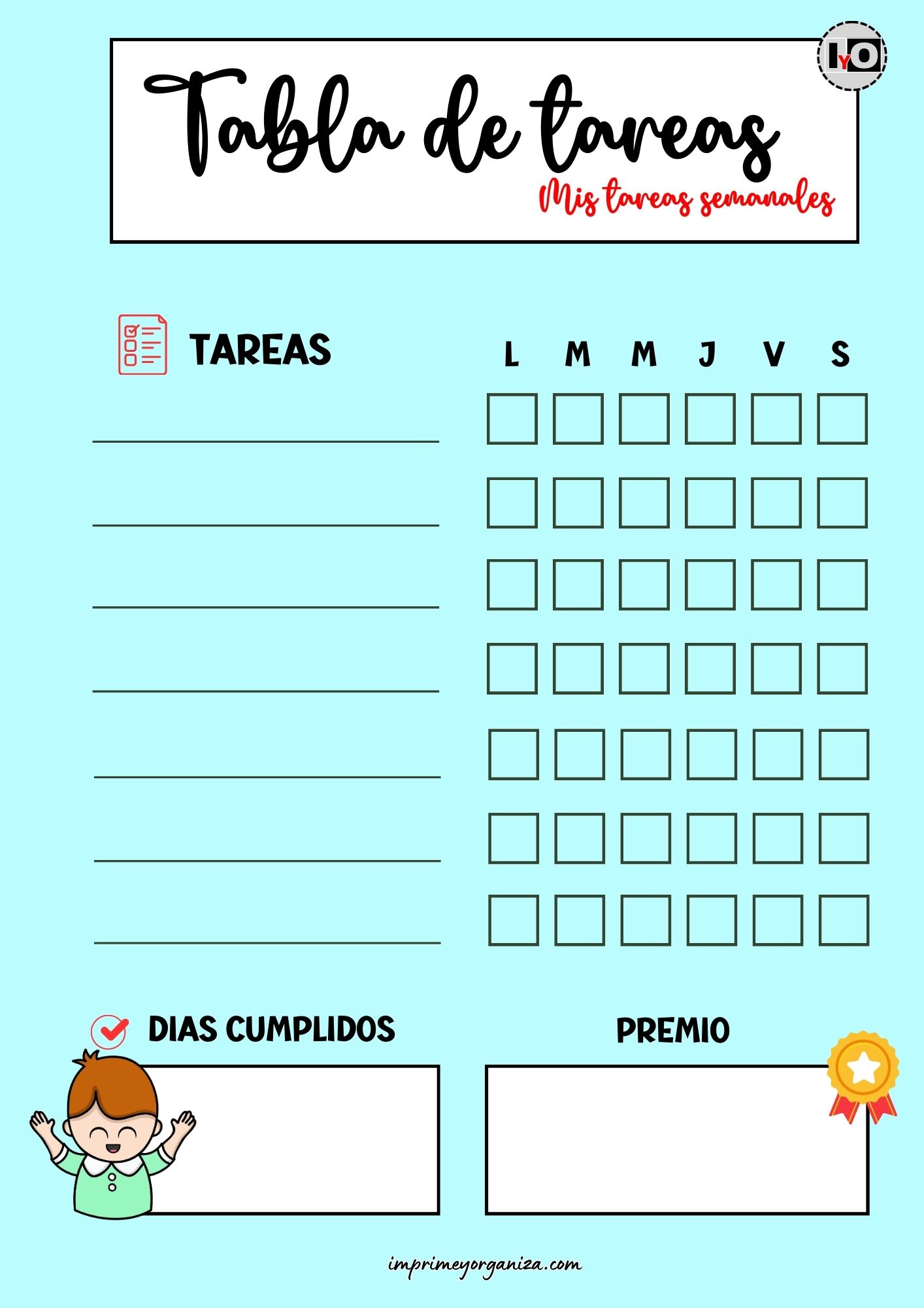 Tabla de Tareas Rellenable Azul