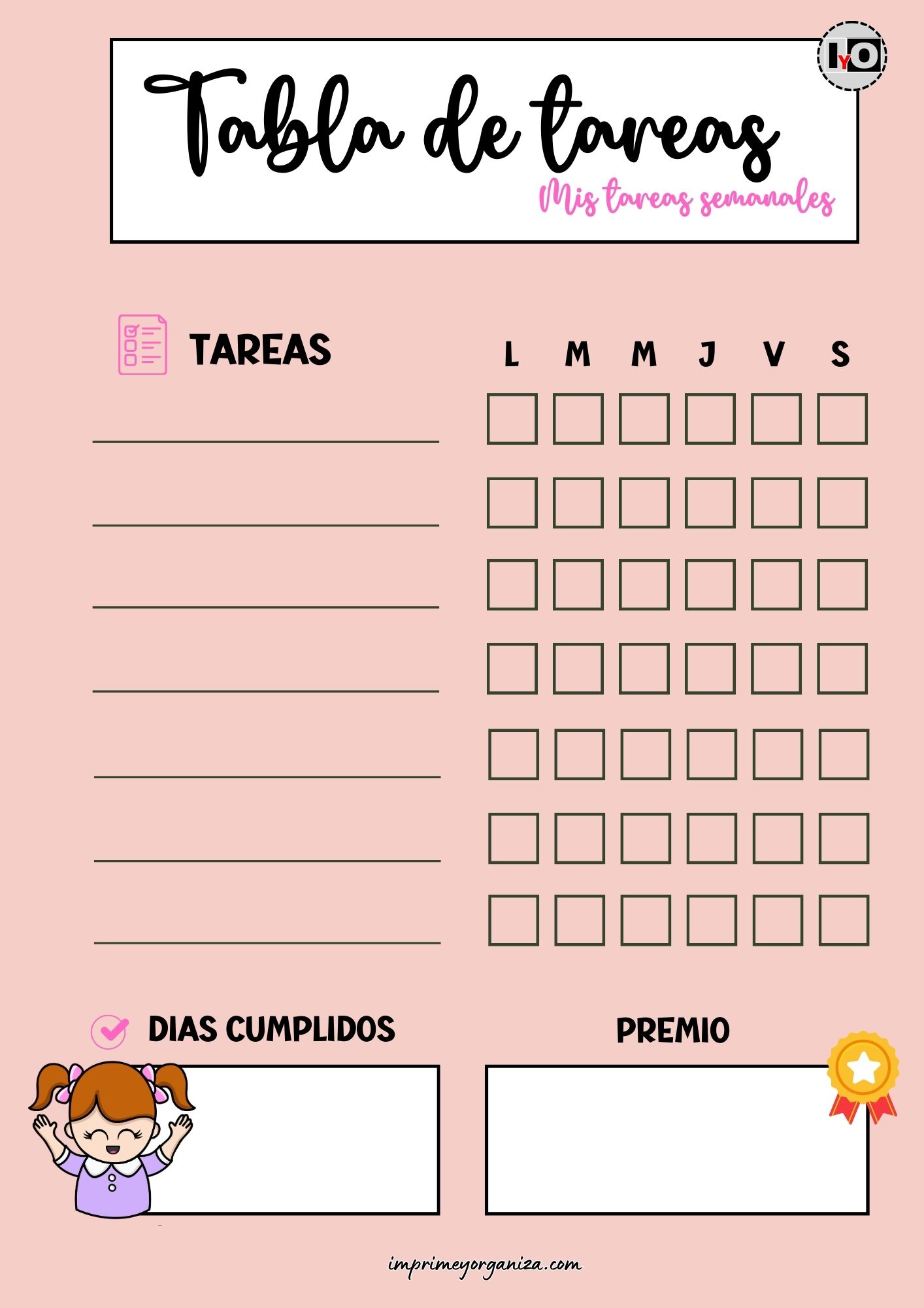 Tabla de Tareas Rellenable Rosa