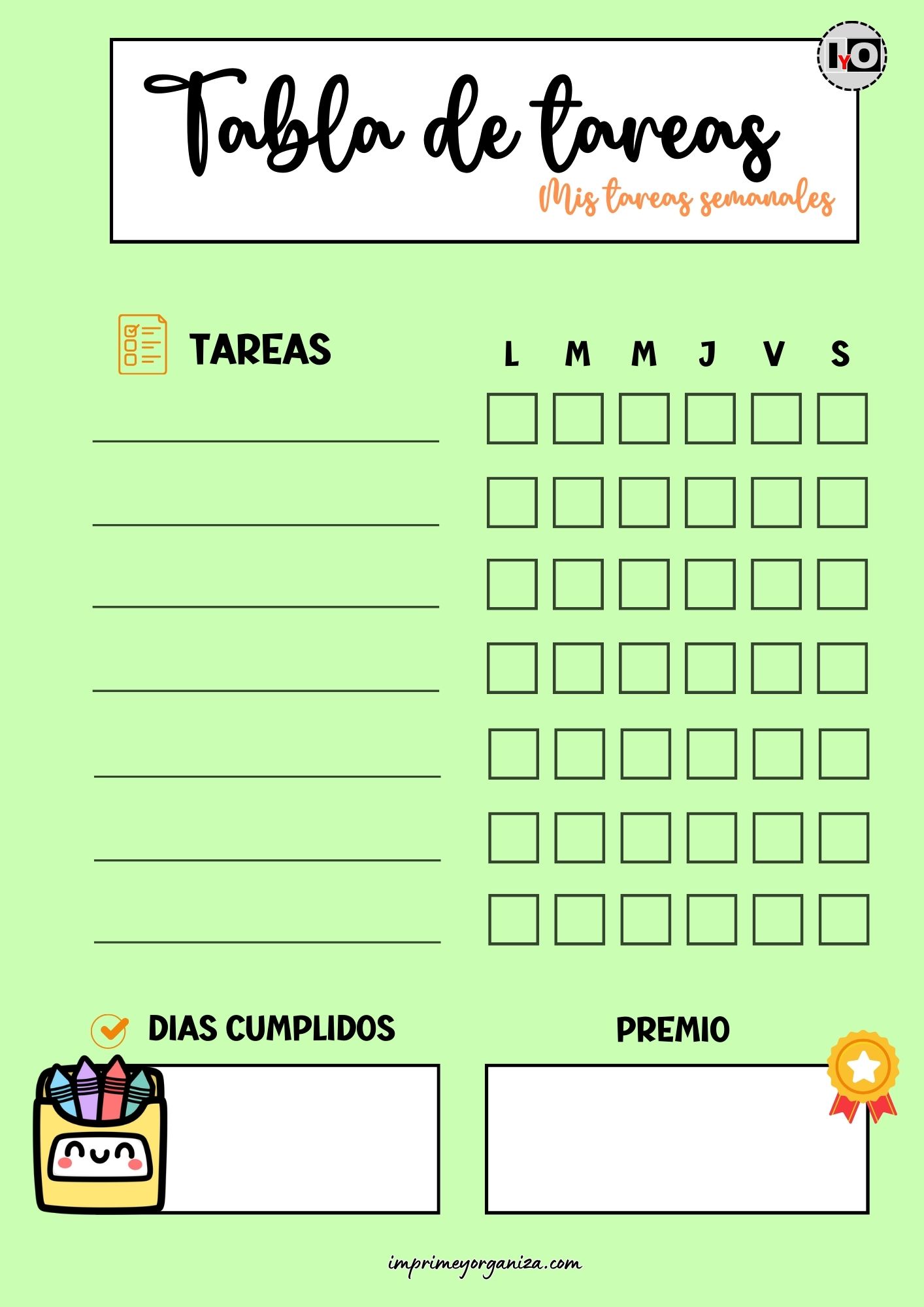 Tabla de Tareas Rellenable Verde