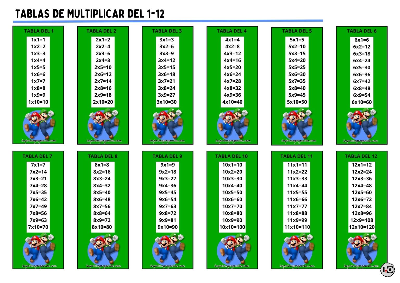 Plantillas de las tablas 1-12 para imprimir en PDF [GRATIS]