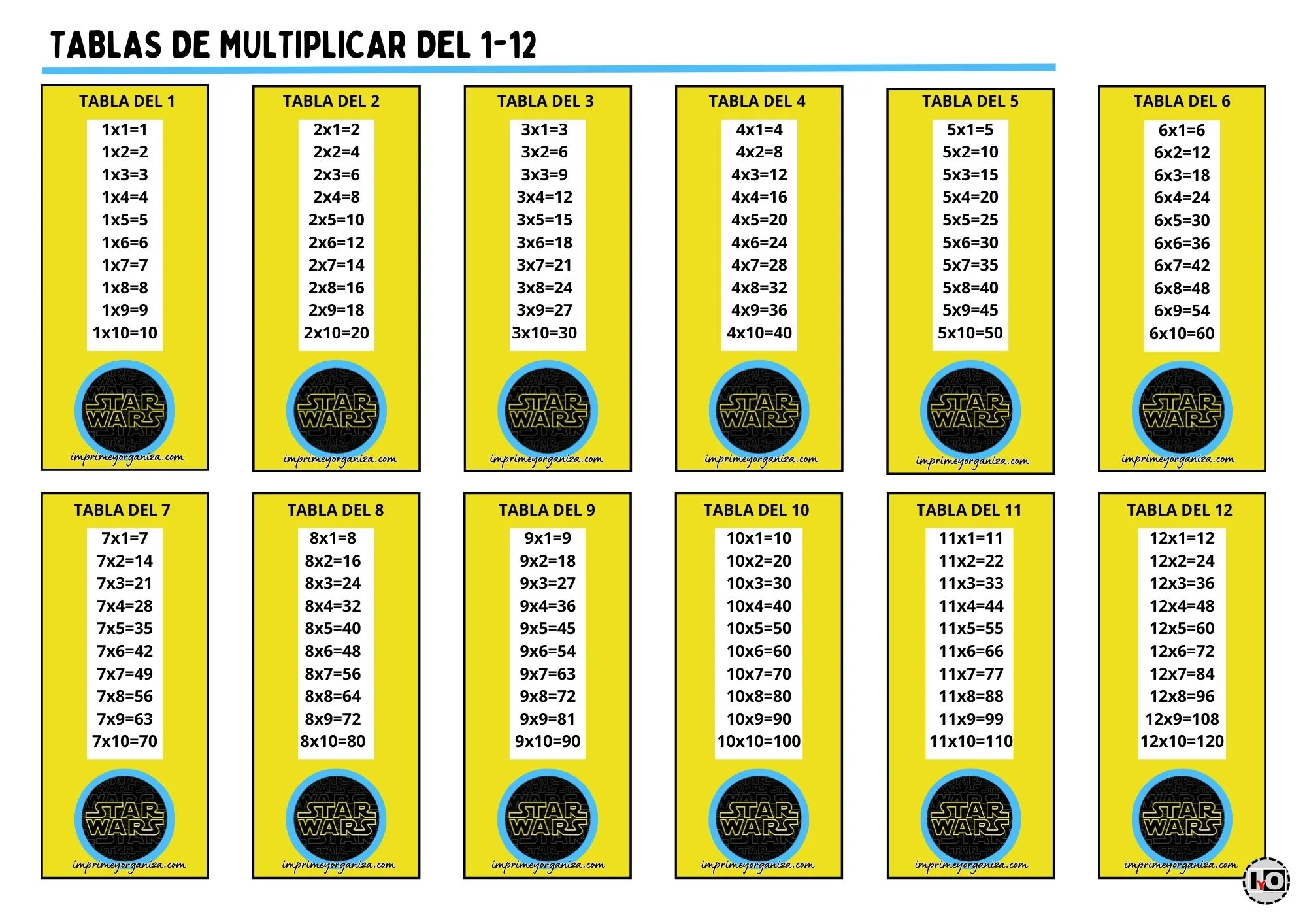 Tablas De Multiplicar Del 1 Al 12 Para Imprimir En Tamaño Grande
