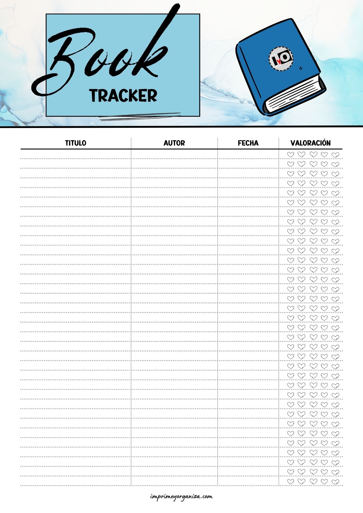 Book Tracker Planner Azul
