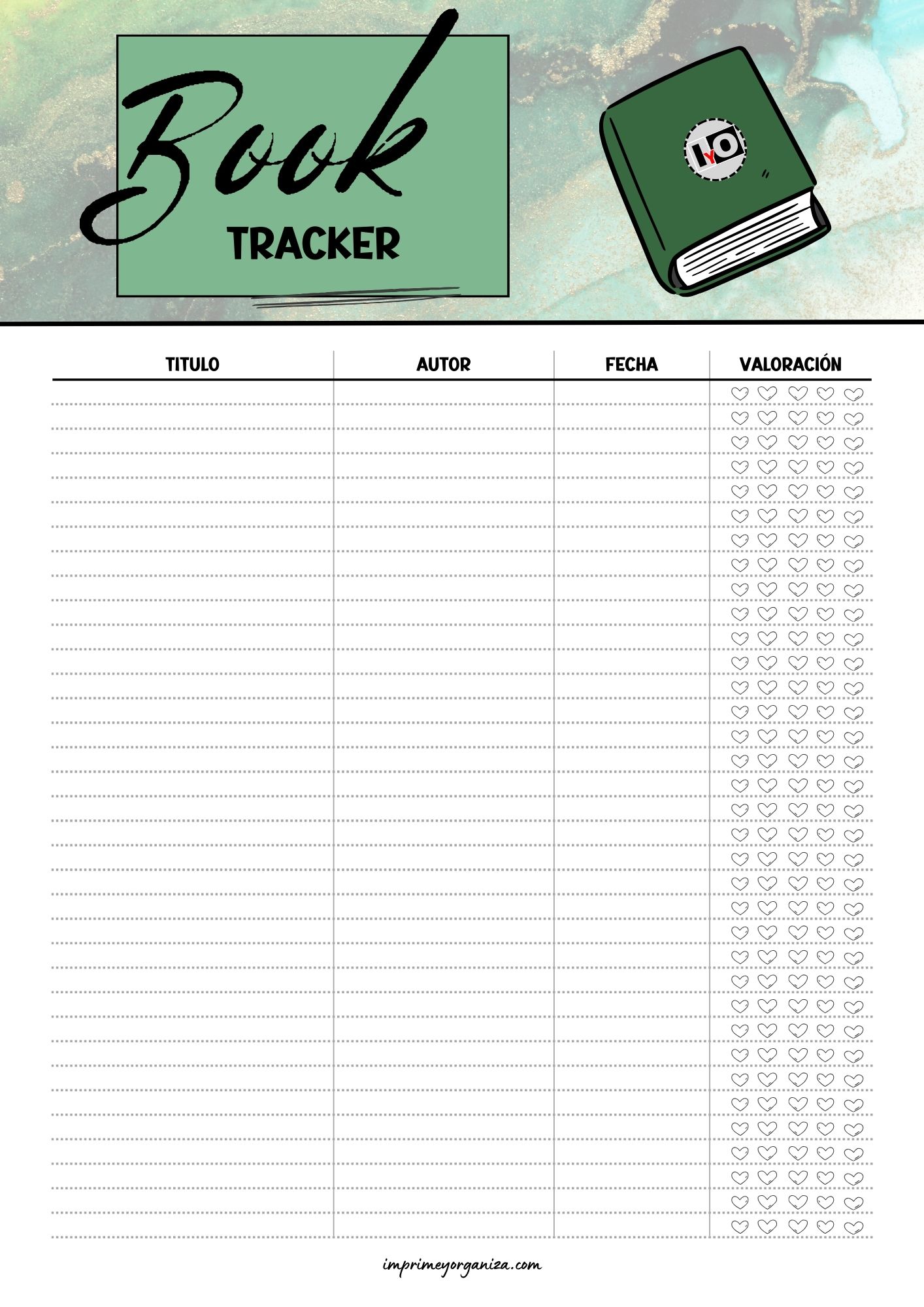 Book Tracker Planner Verde