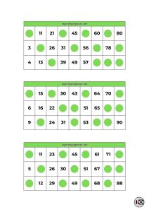 Cartones de Bingo Verdes