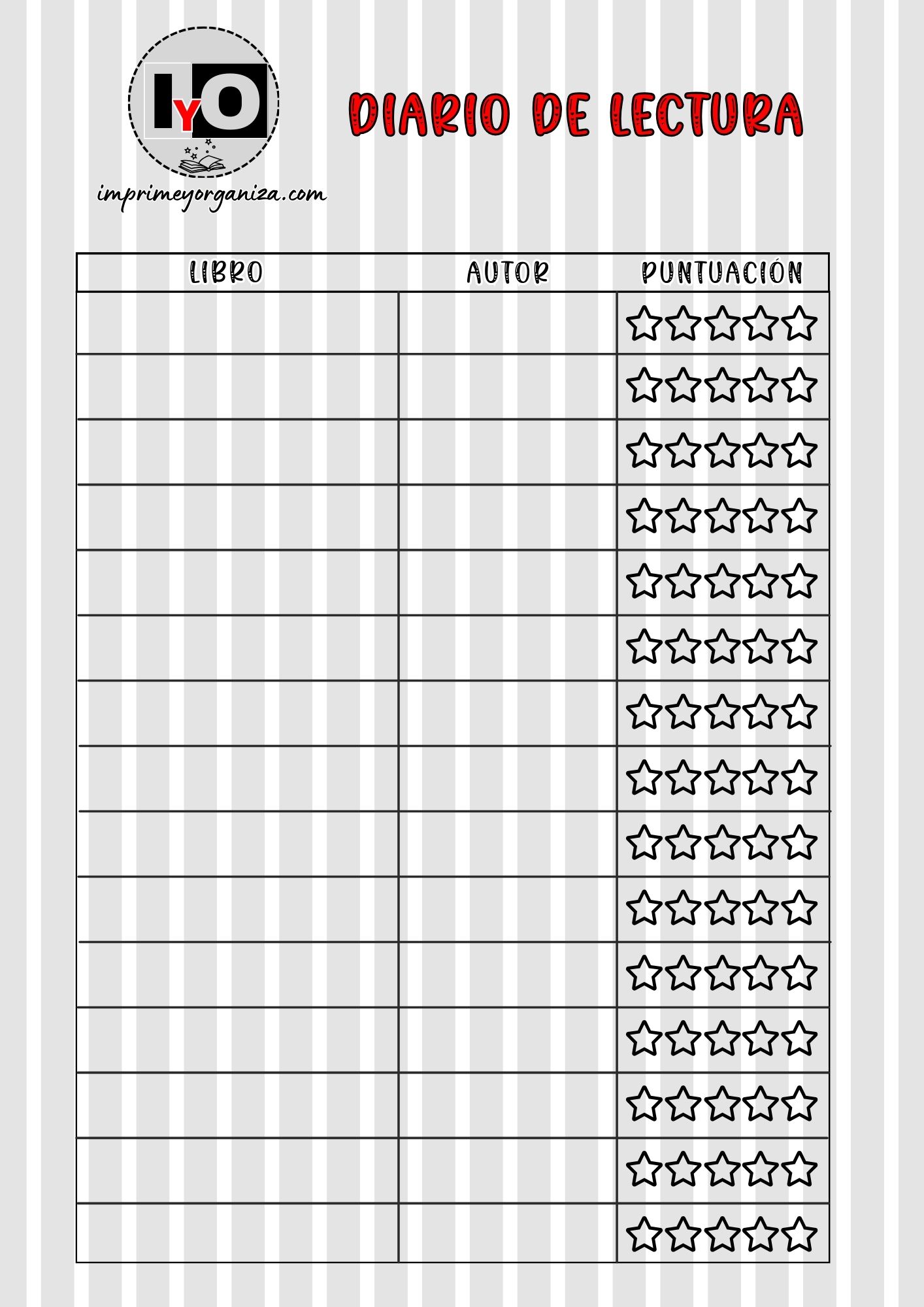 Diario de Lectura Rayas Gris