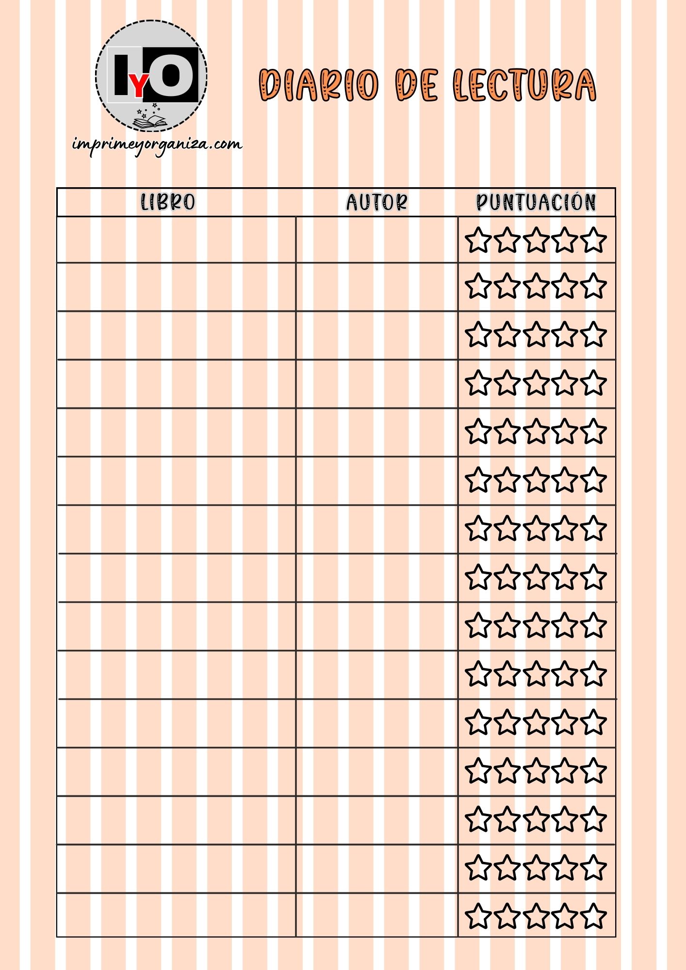 Diario de Lectura Rayas Naranja