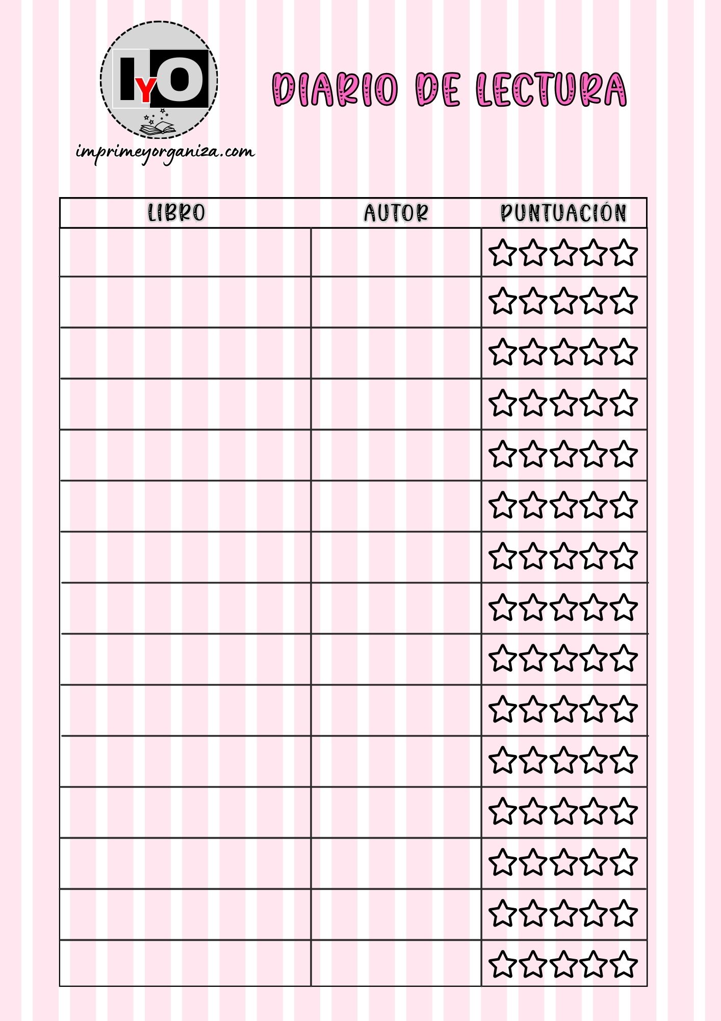 Diario de Lectura Rayas Rosa