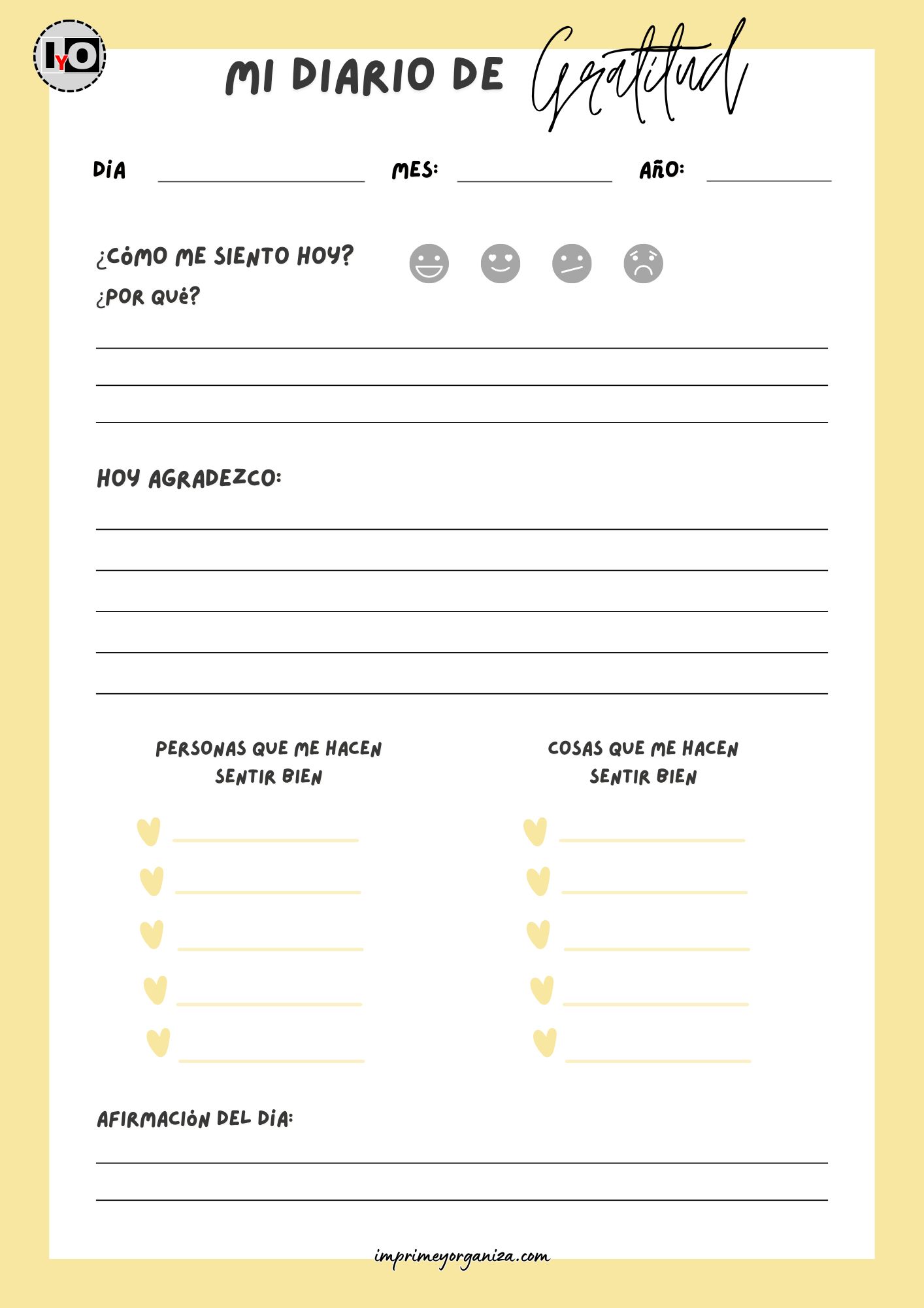 Planificador Diario de Gratitud Amarillo