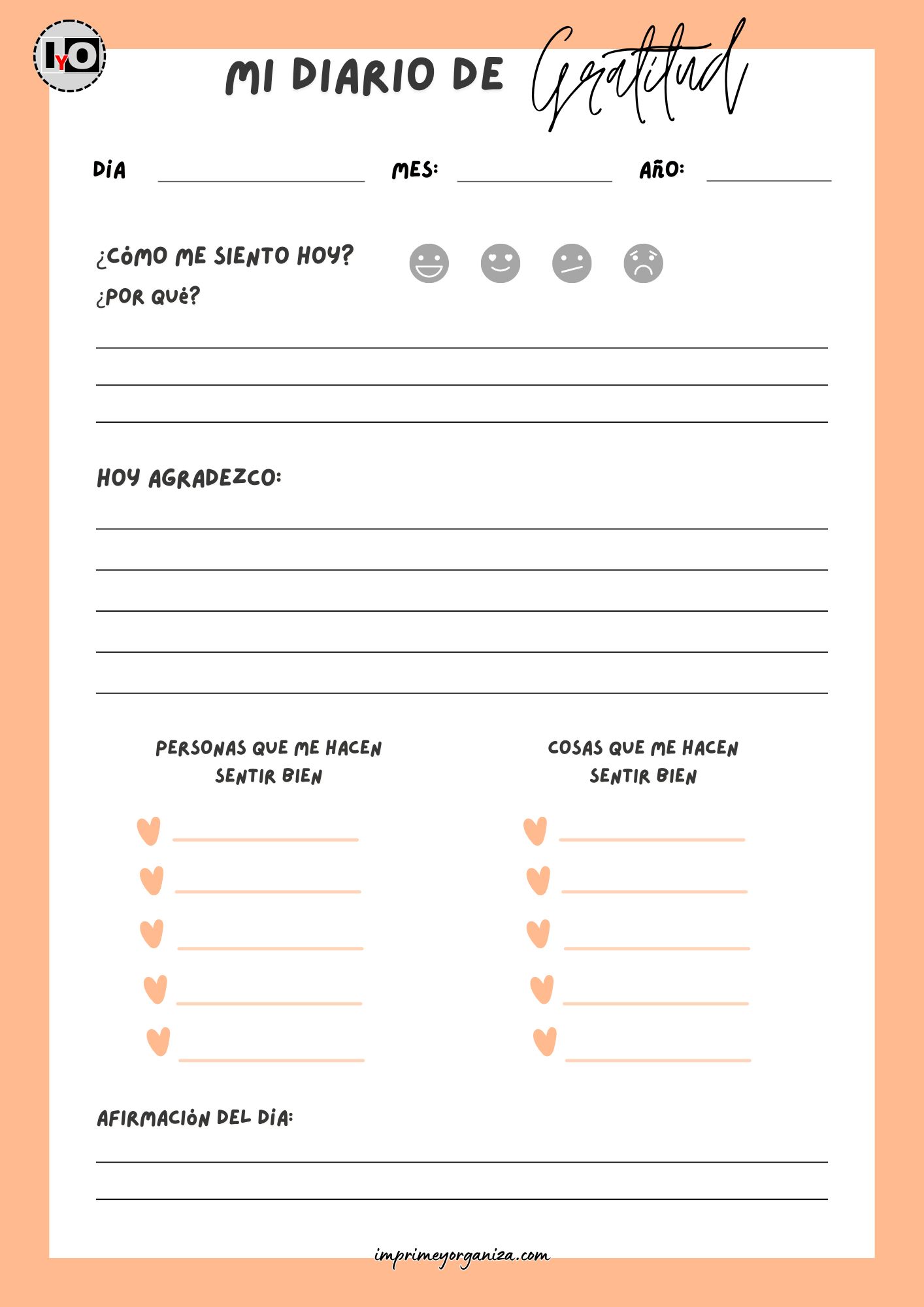 Planificador Diario de Gratitud Naranja