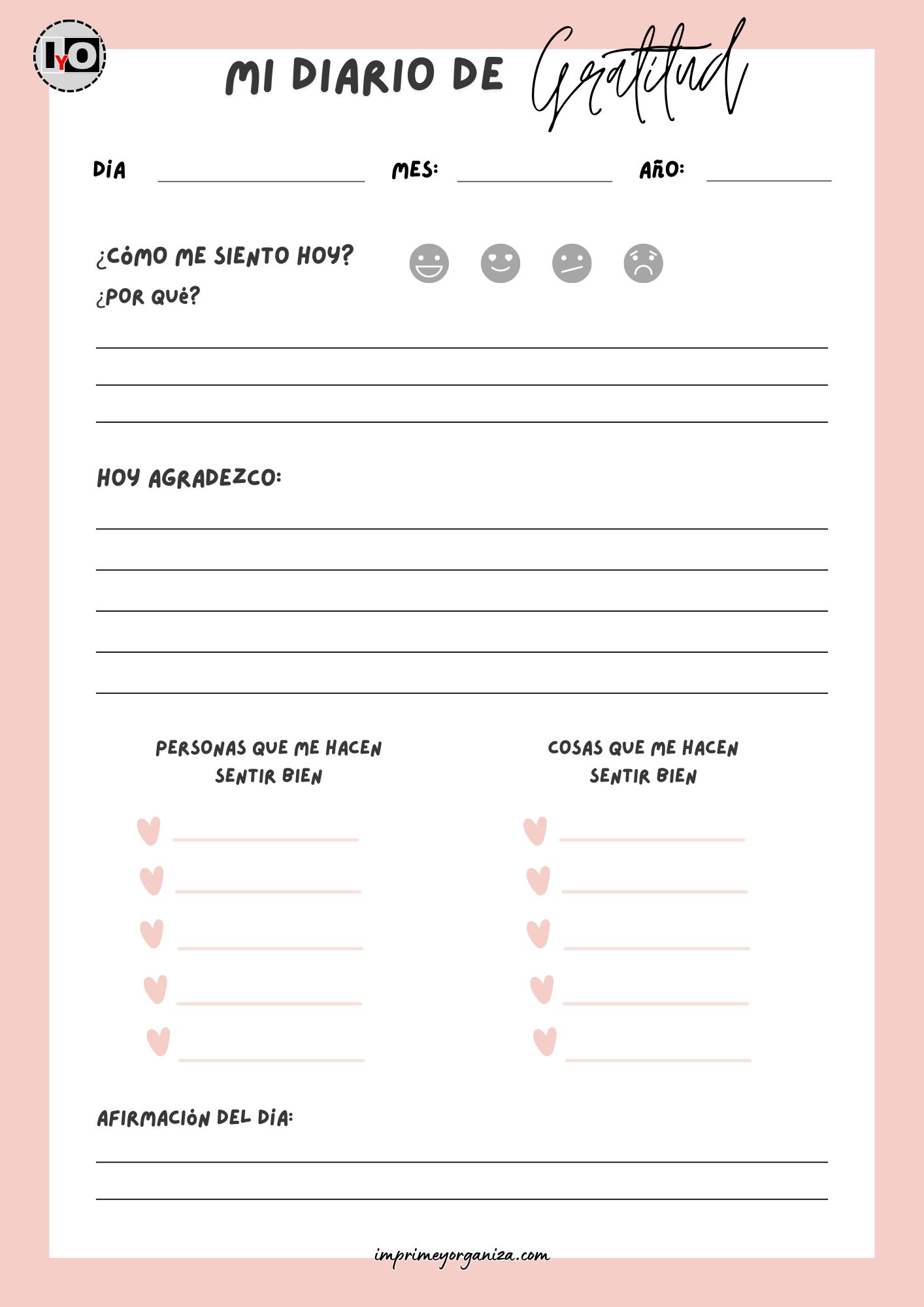 Planificador Diario de Gratitud Rosa