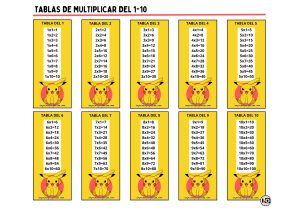 Tablas de Multiplicar 1-10 Pikachu