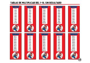Tablas de Multiplicar 1-10 Sin resultado Mario