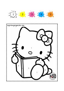 Colorear por números Hello Kitty leyendo