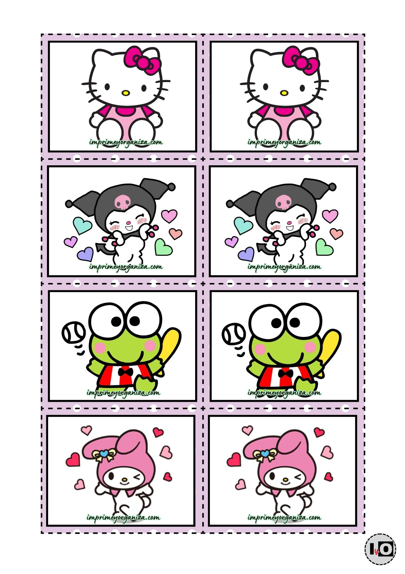juego de memoria personajes sanrio para imprimir