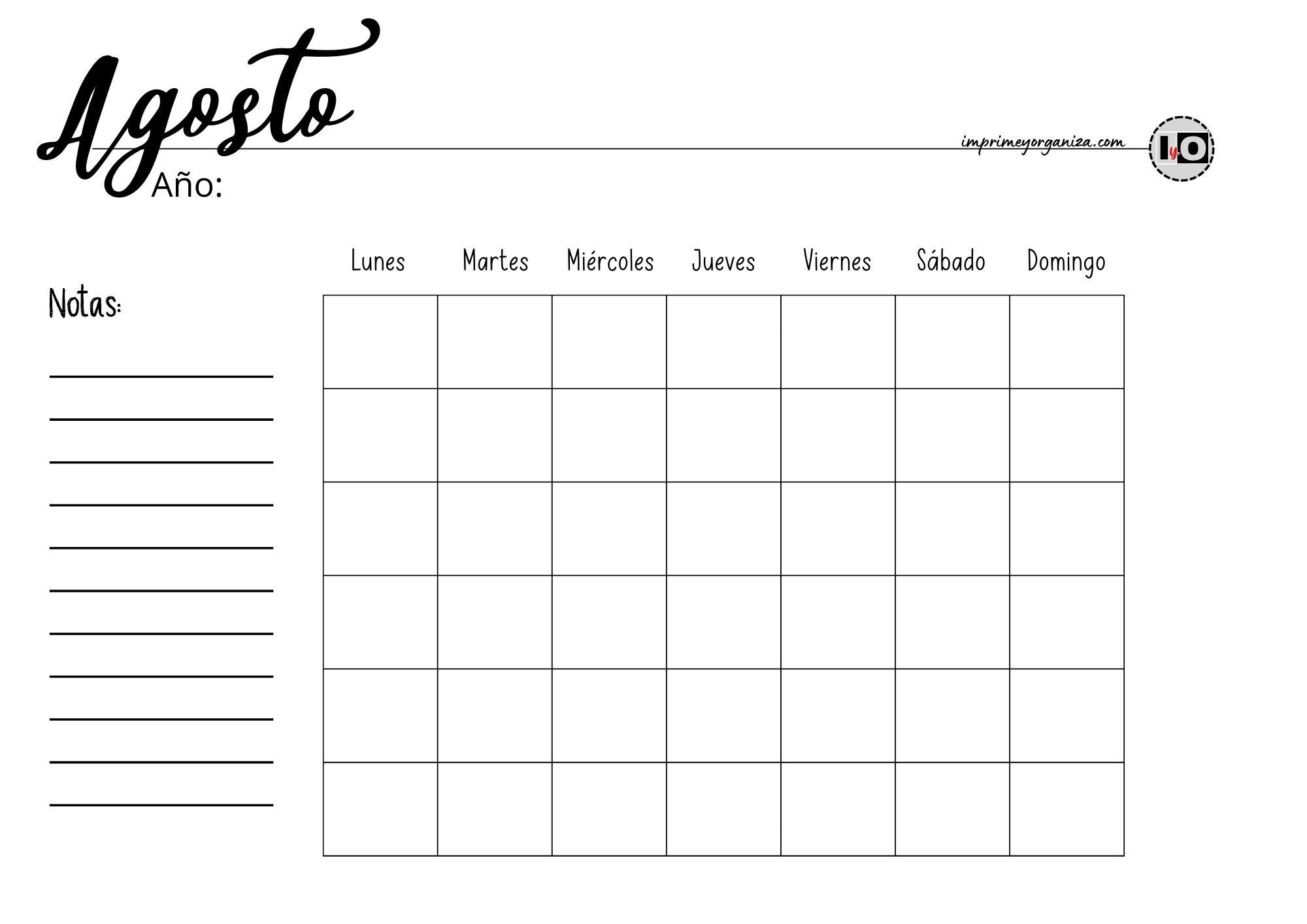 Calendario Rellenable Agosto Blanco