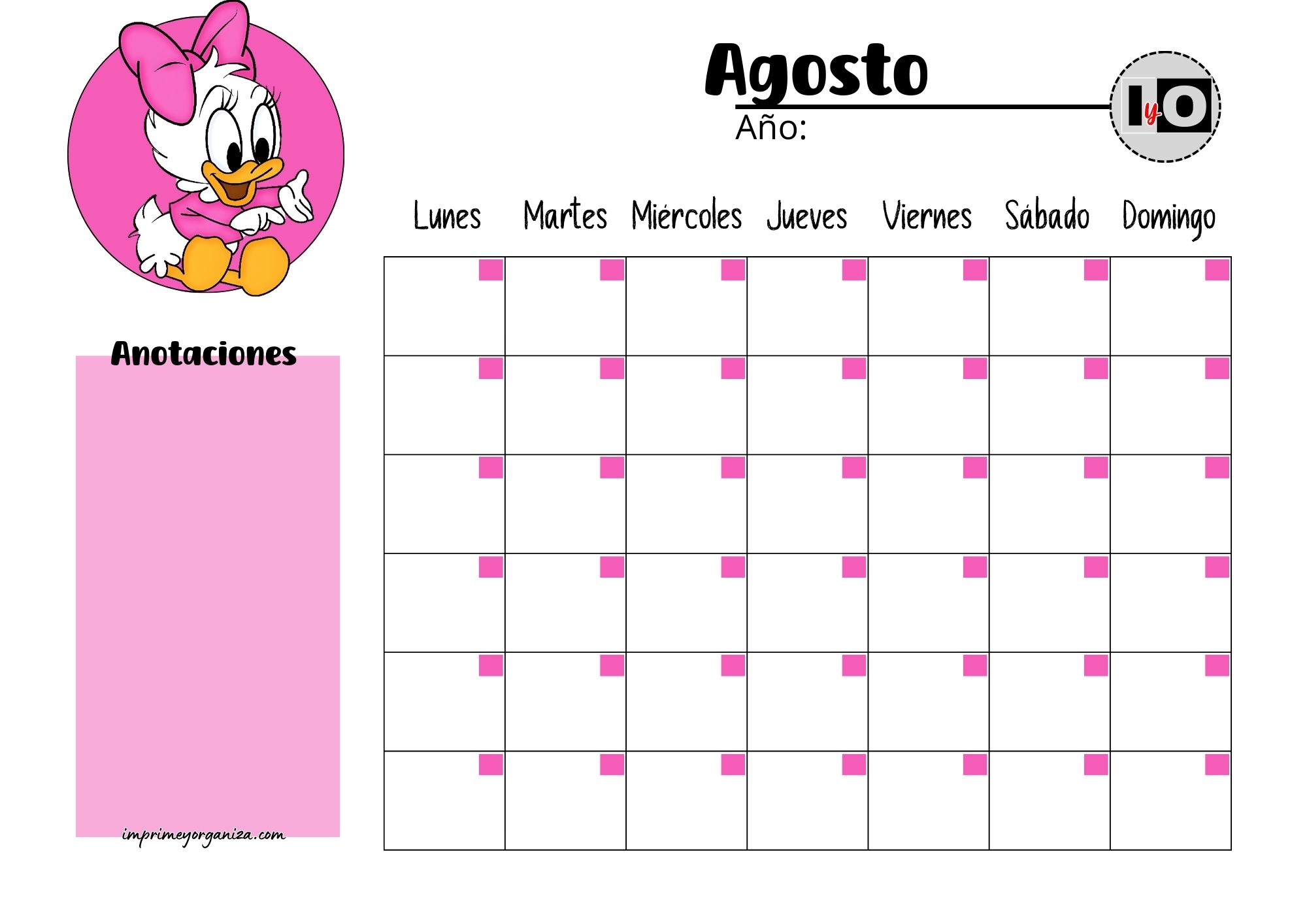 Calendario Rellenable Agosto Daisy