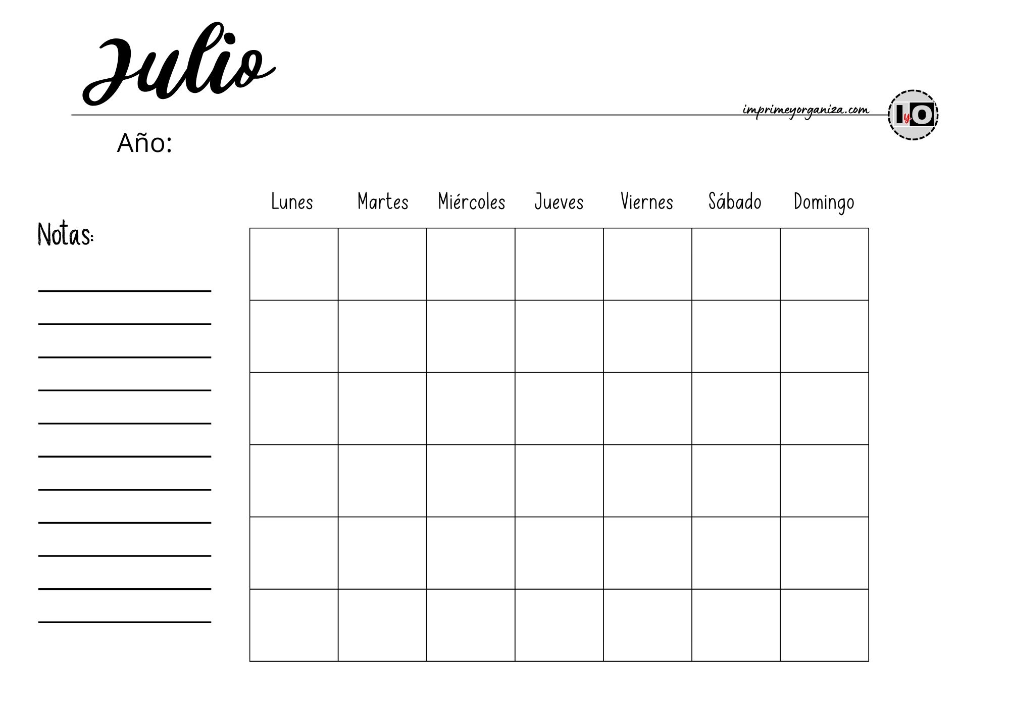 Calendario Rellenable Julio Blanco