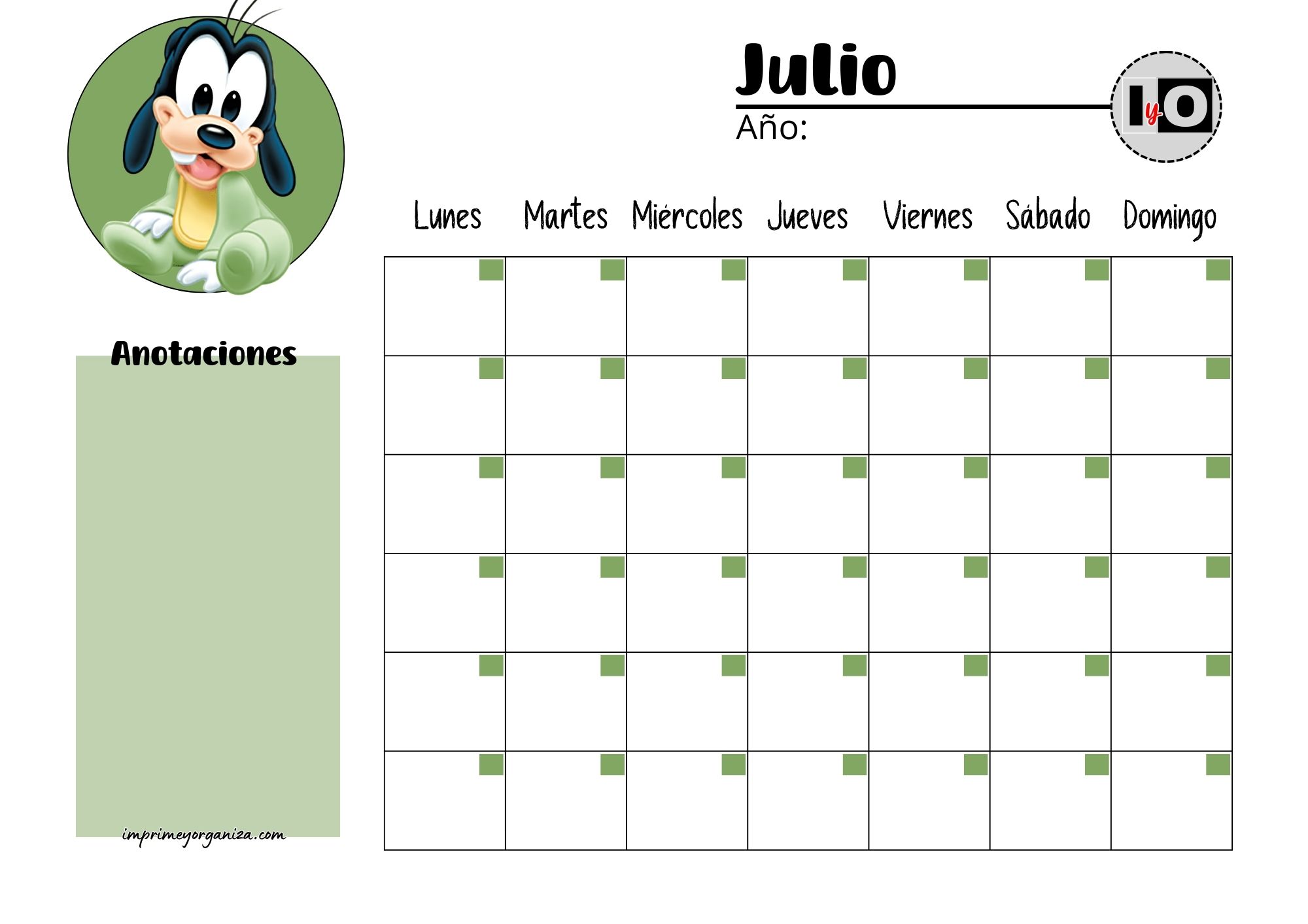 Calendario Rellenable Julio Goofy