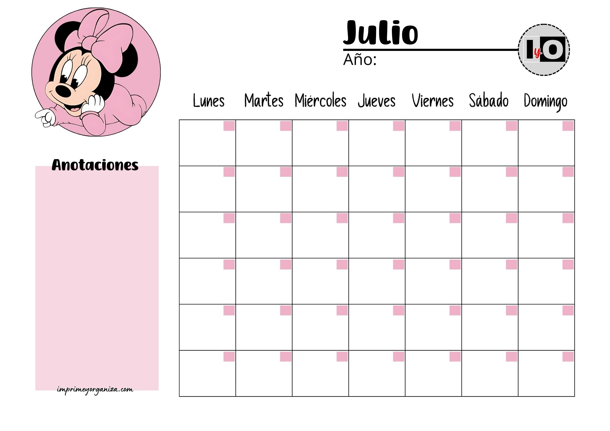 Calendario Rellenable Julio Minnie