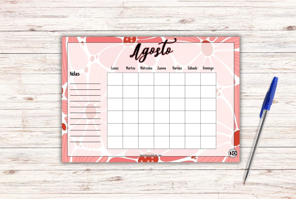 Calendarios de agosto rellenables