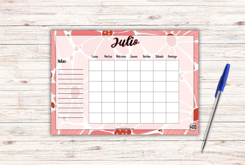 Calendarios de julio para rellenar