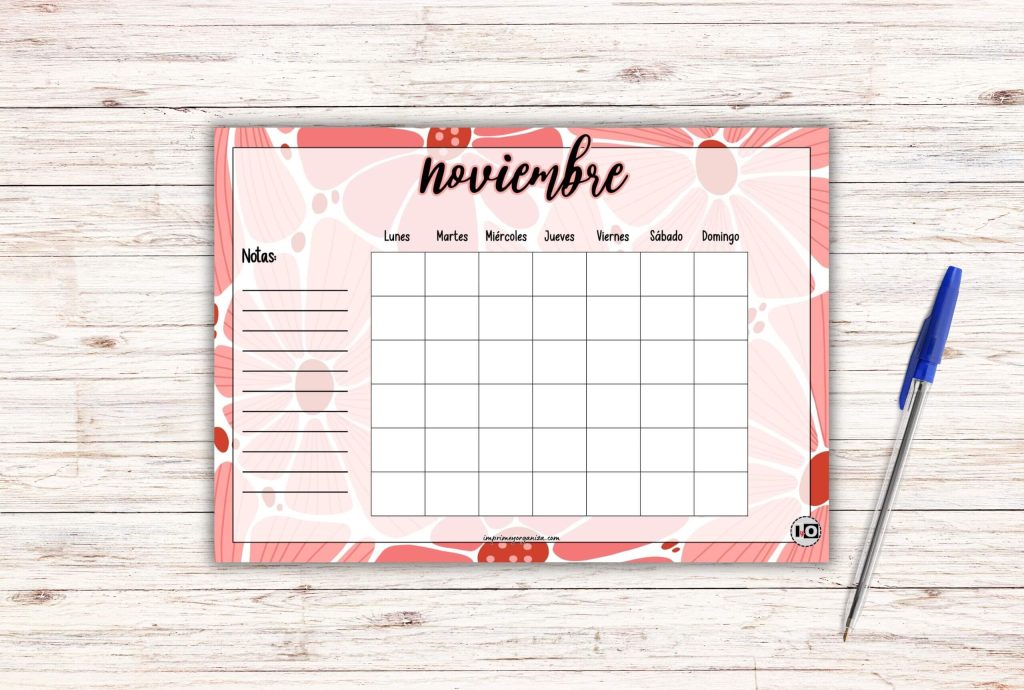 Calendarios de noviembre para rellenar