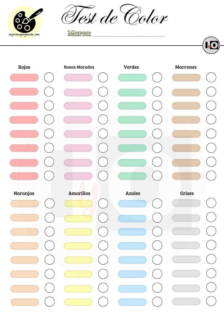 Plantillas de Color Charts para imprimir en PDF [GRATIS]